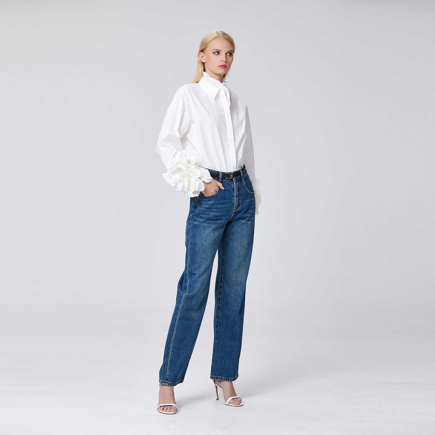 Chemise en coton à manches volantées