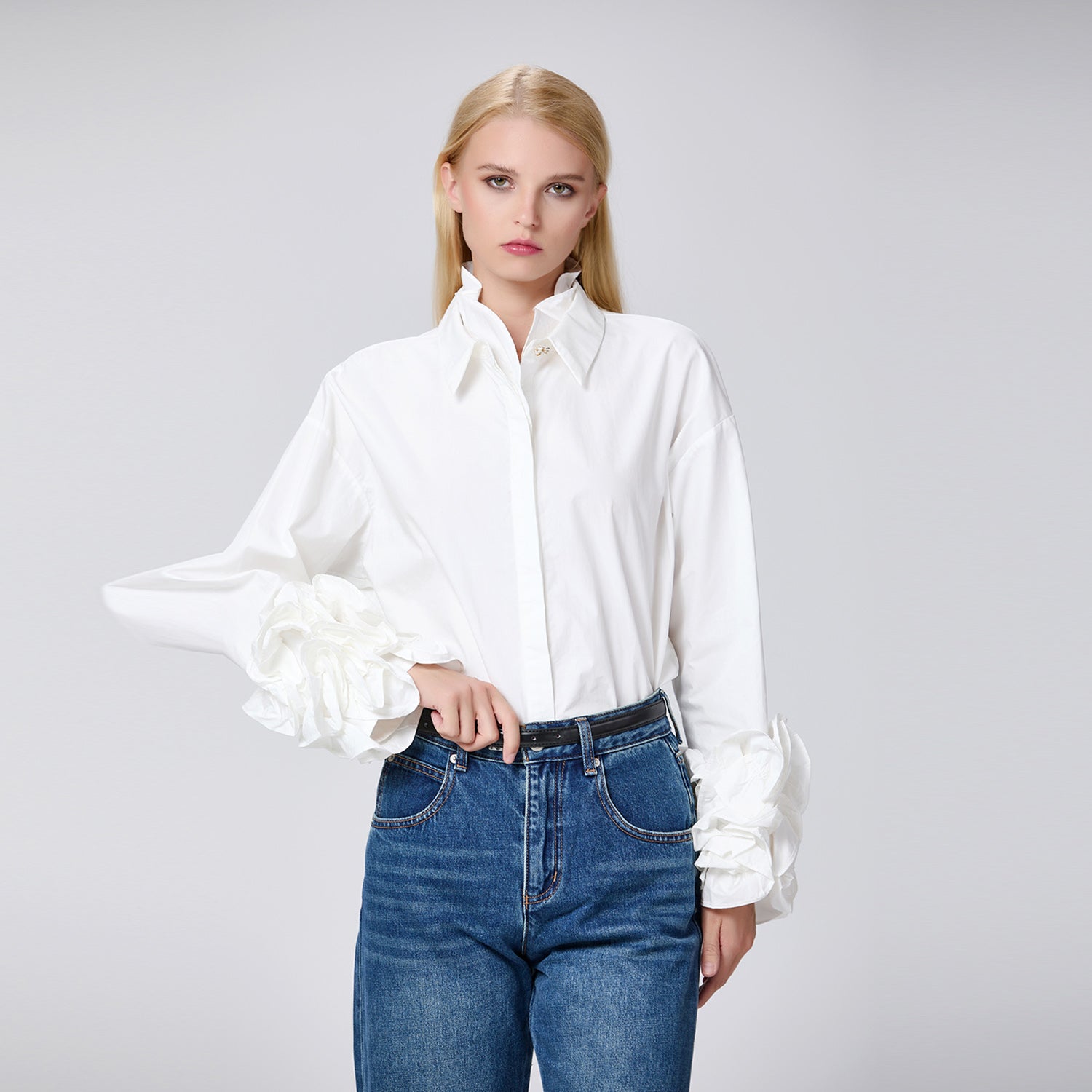 Chemise en coton à manches volantées