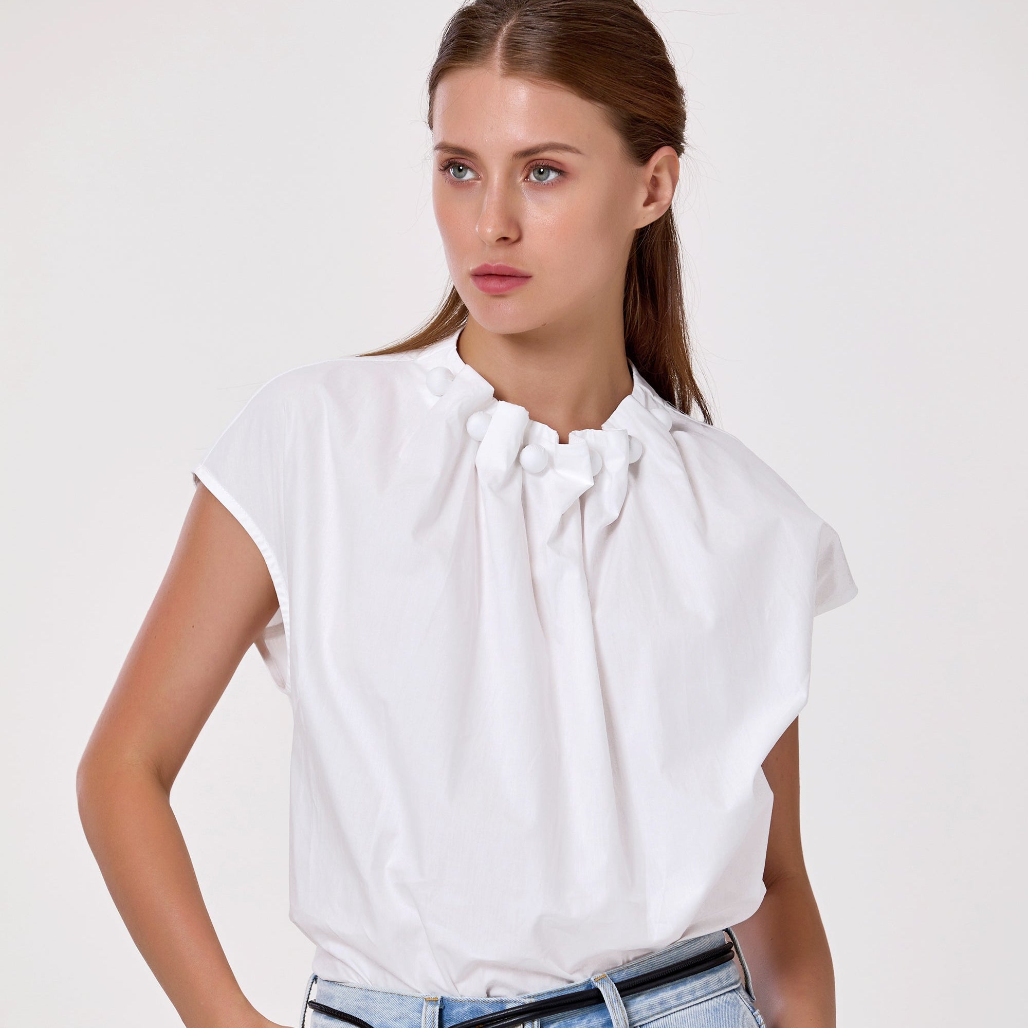 Top droit à col ruché et perles - Smart & Joy