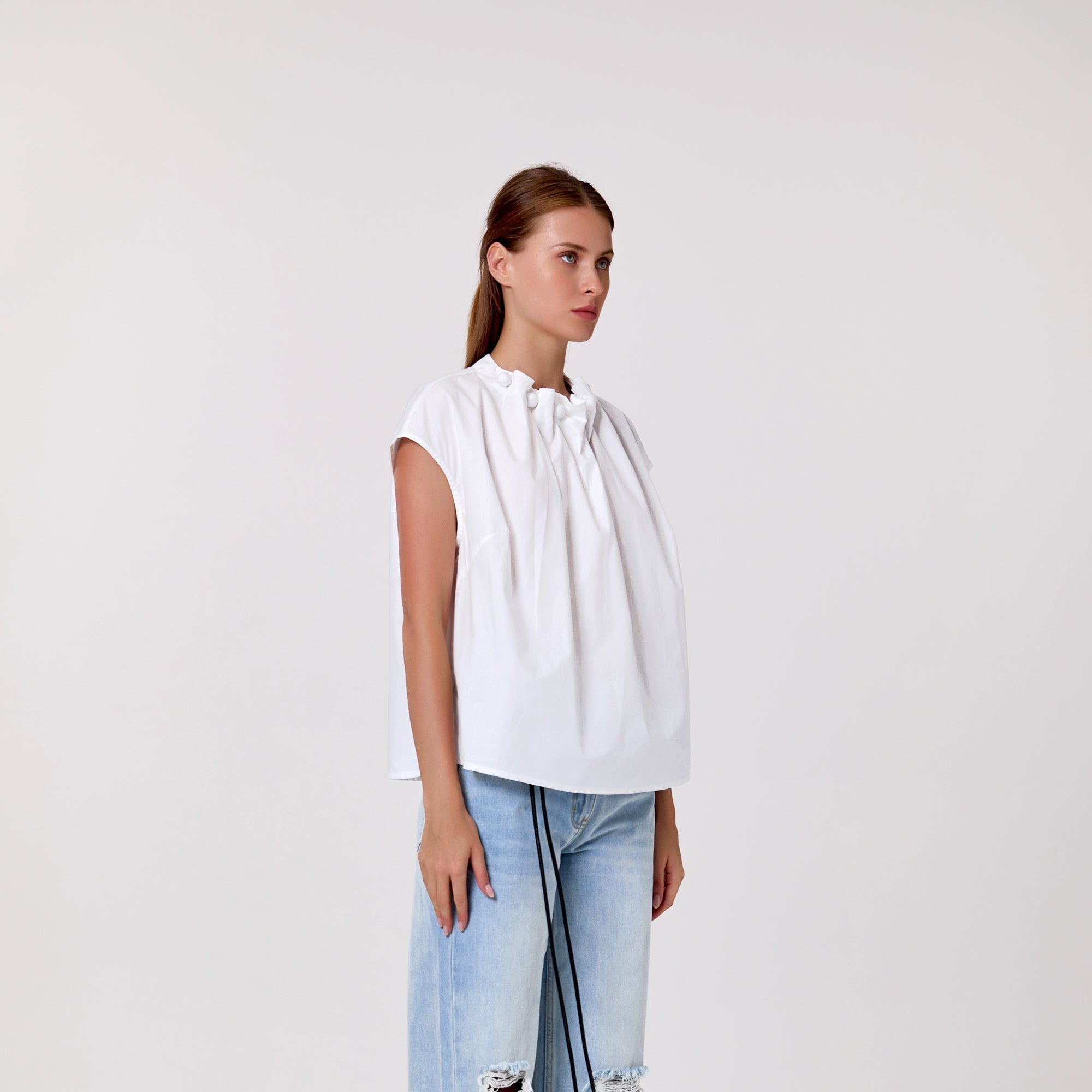Top droit à col ruché et perles - Smart & Joy