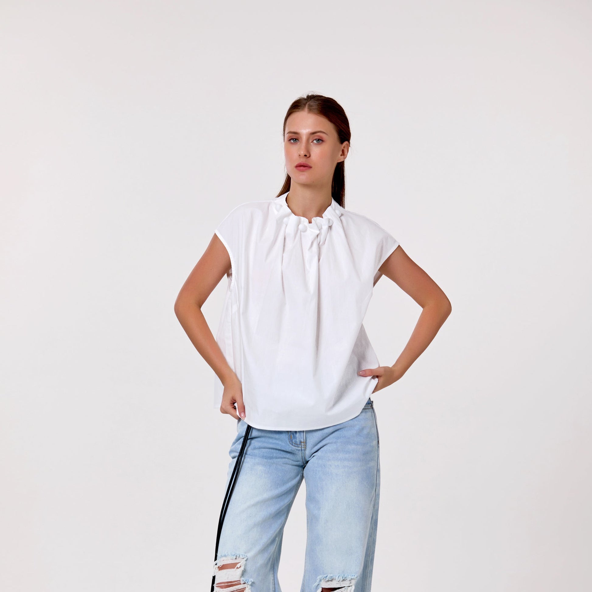 Top droit à col ruché et perles - Smart & Joy