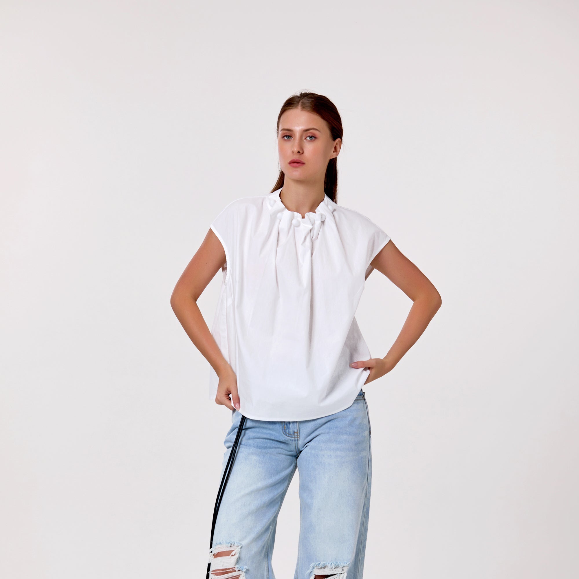 Top droit à col ruché et perles - Smart & Joy