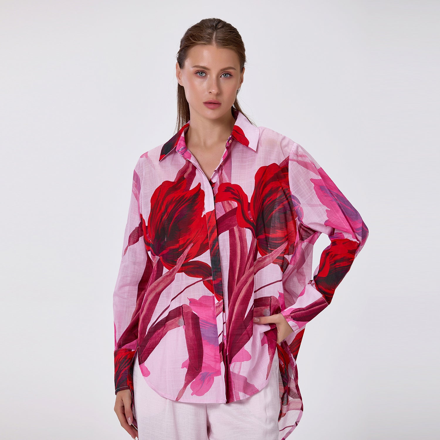 Chemisier manches longues et imprimé fleurs