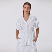 Blouse fluide à volants et col V