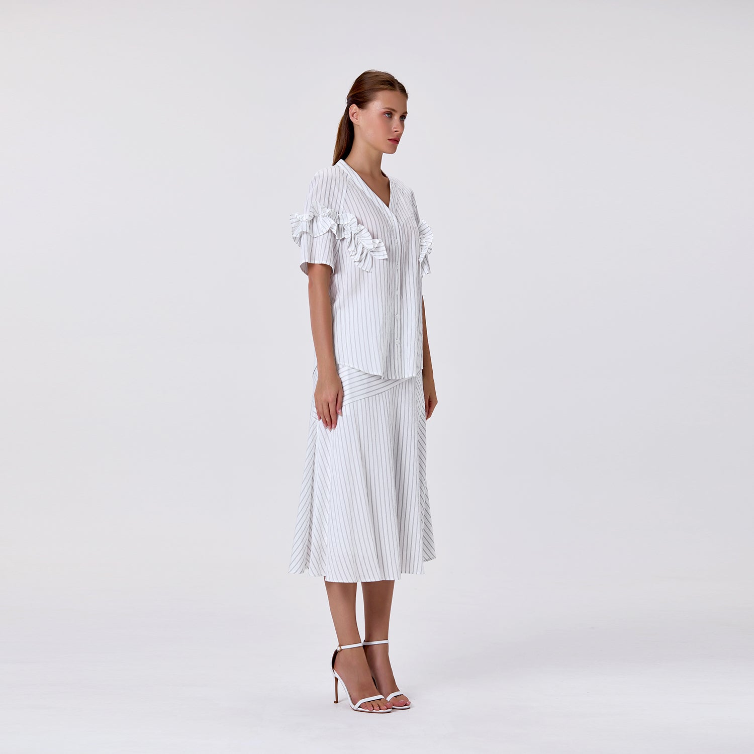 Jupe midi évasée à rayures