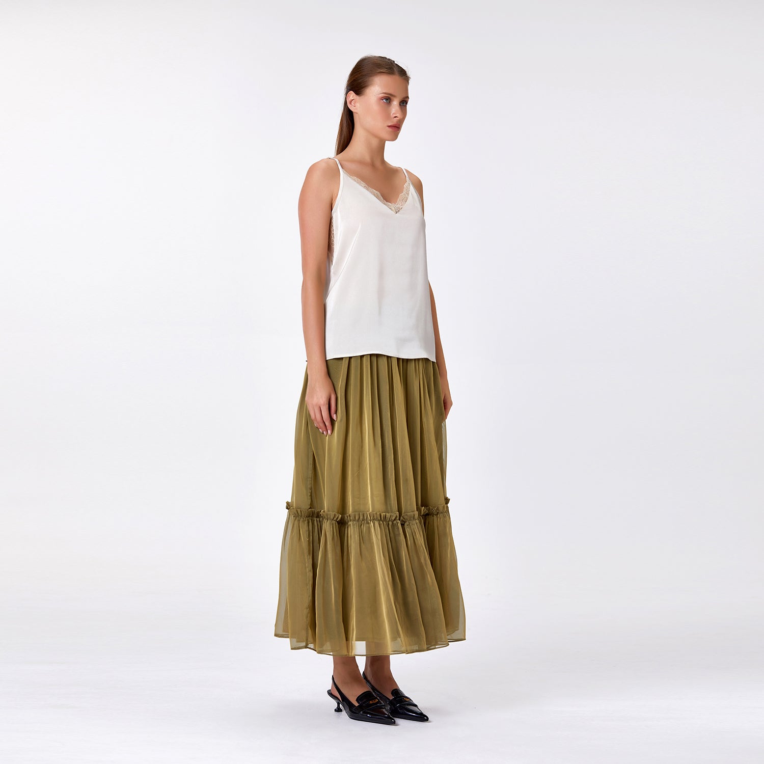 Jupe bohème à volants avec taille élastiquée