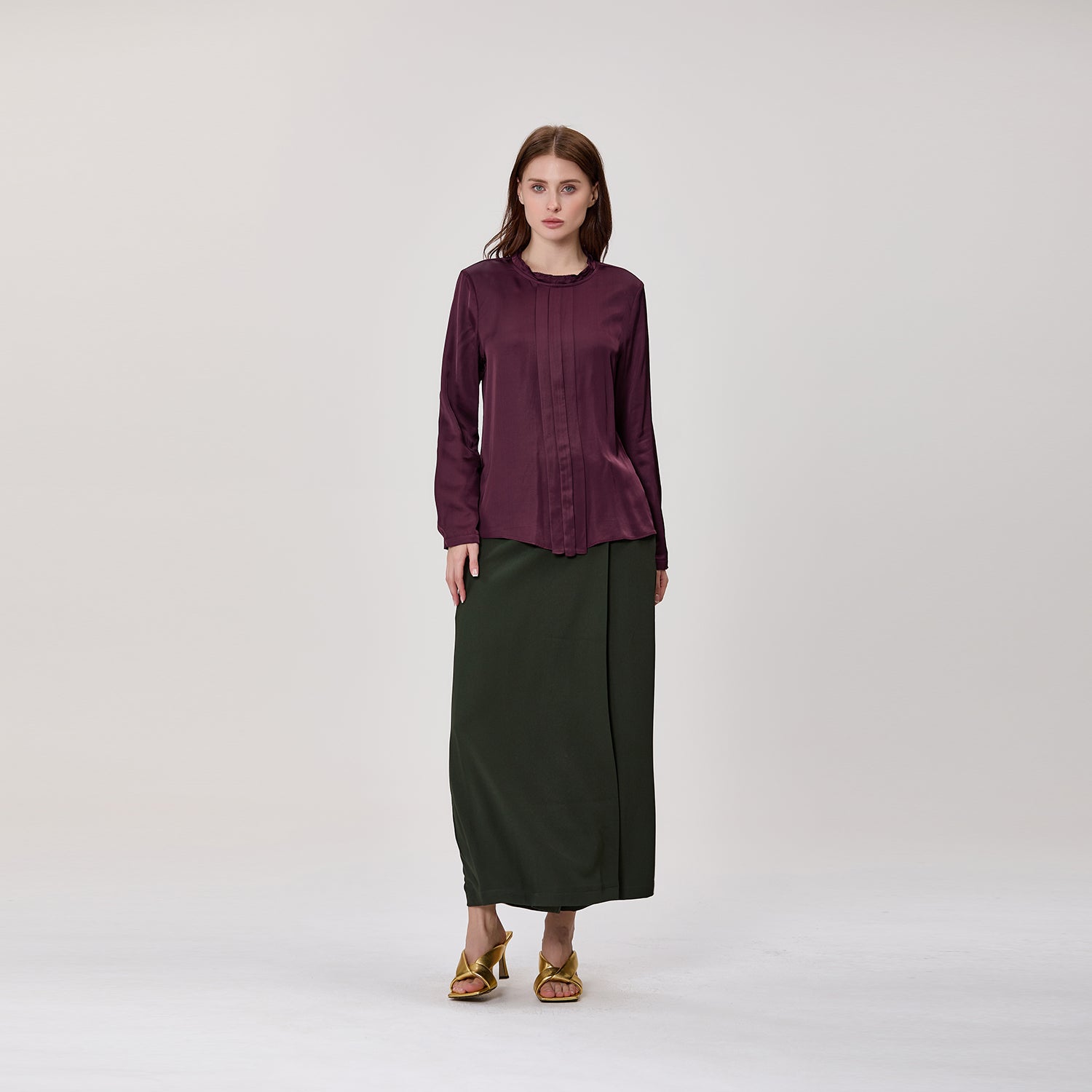 Blouse à manches longues avec plis sur le devant
