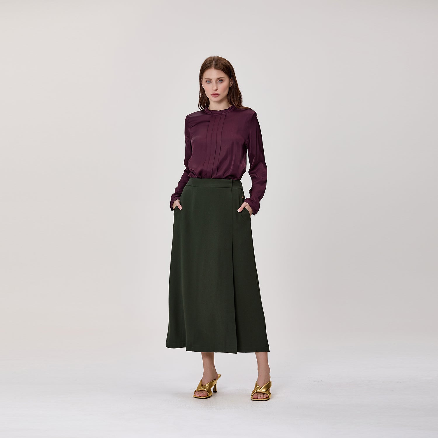 Blouse à manches longues avec plis sur le devant