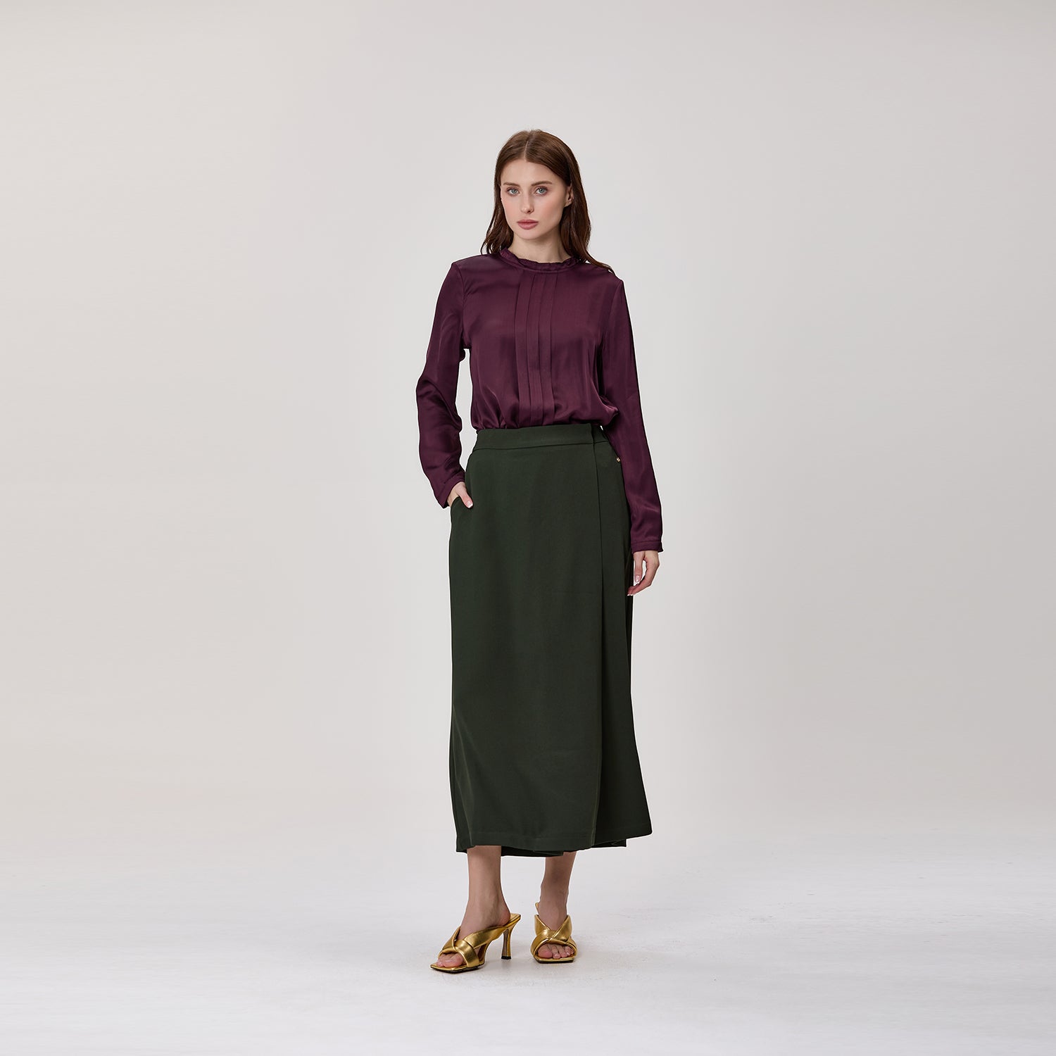 Blouse à manches longues avec plis sur le devant