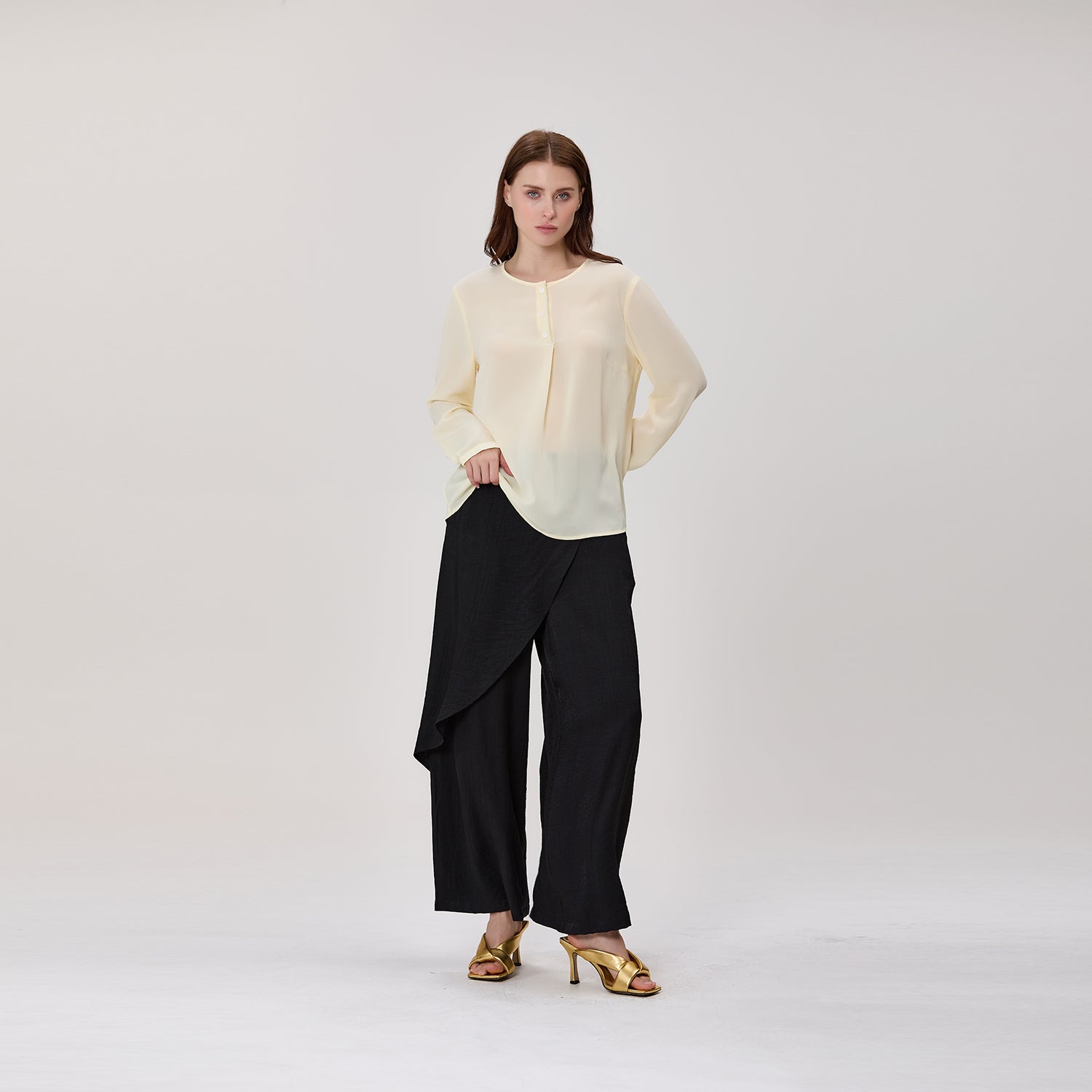 Pantalon large effet jupe portefeuille