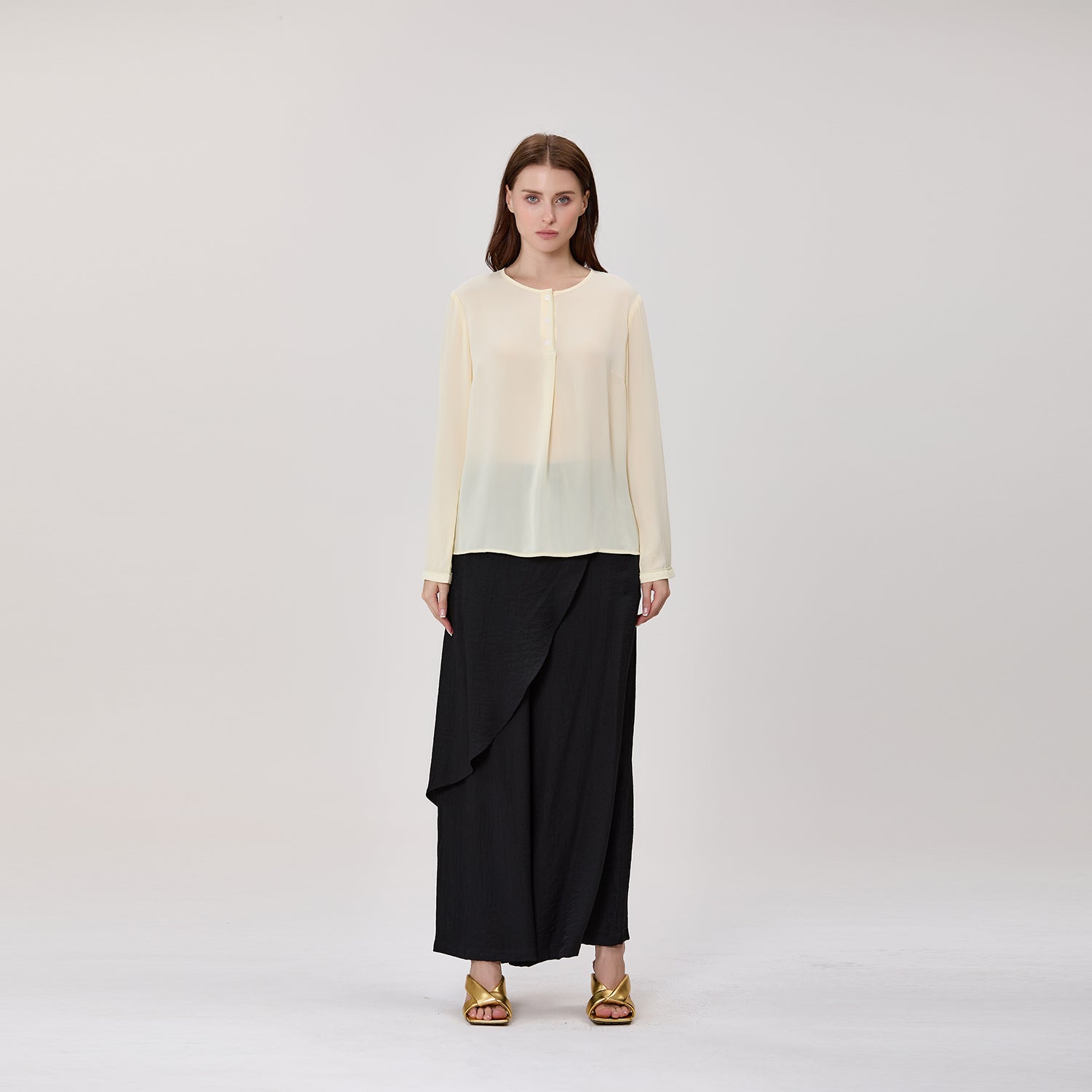 Pantalon large effet jupe portefeuille