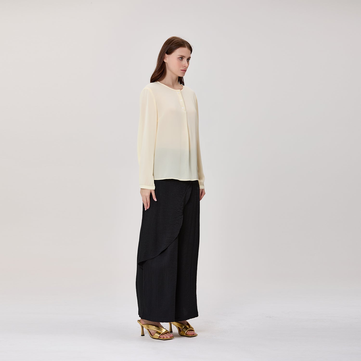 Pantalon large effet jupe portefeuille