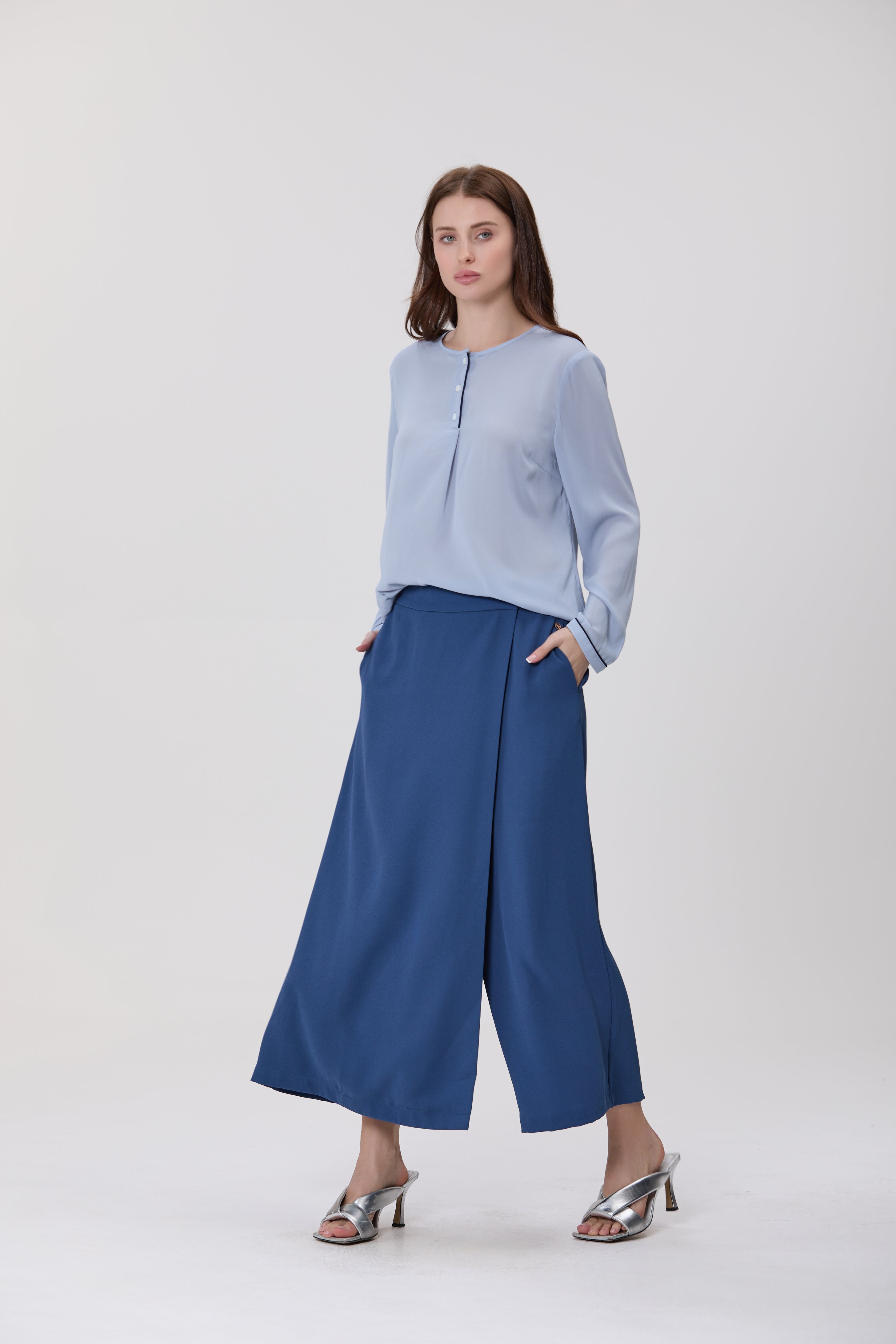 Pantalon jupe-culotte large effet portefeuille