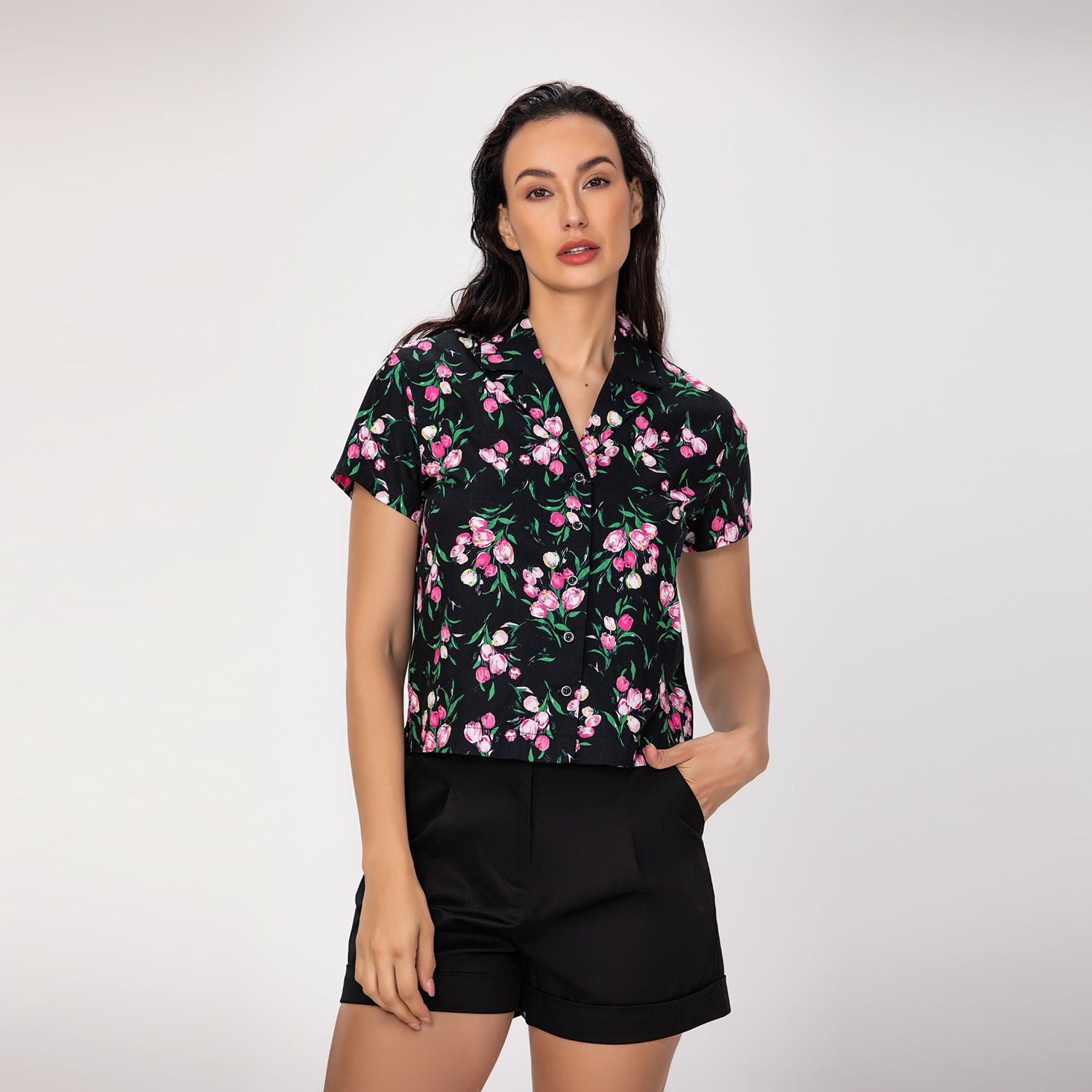 Chemise courte à imprimé fleuri