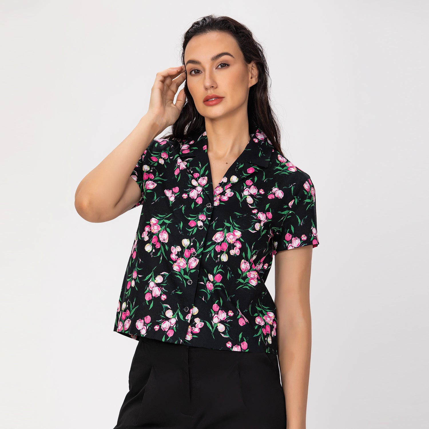 Chemise courte à imprimé fleuri