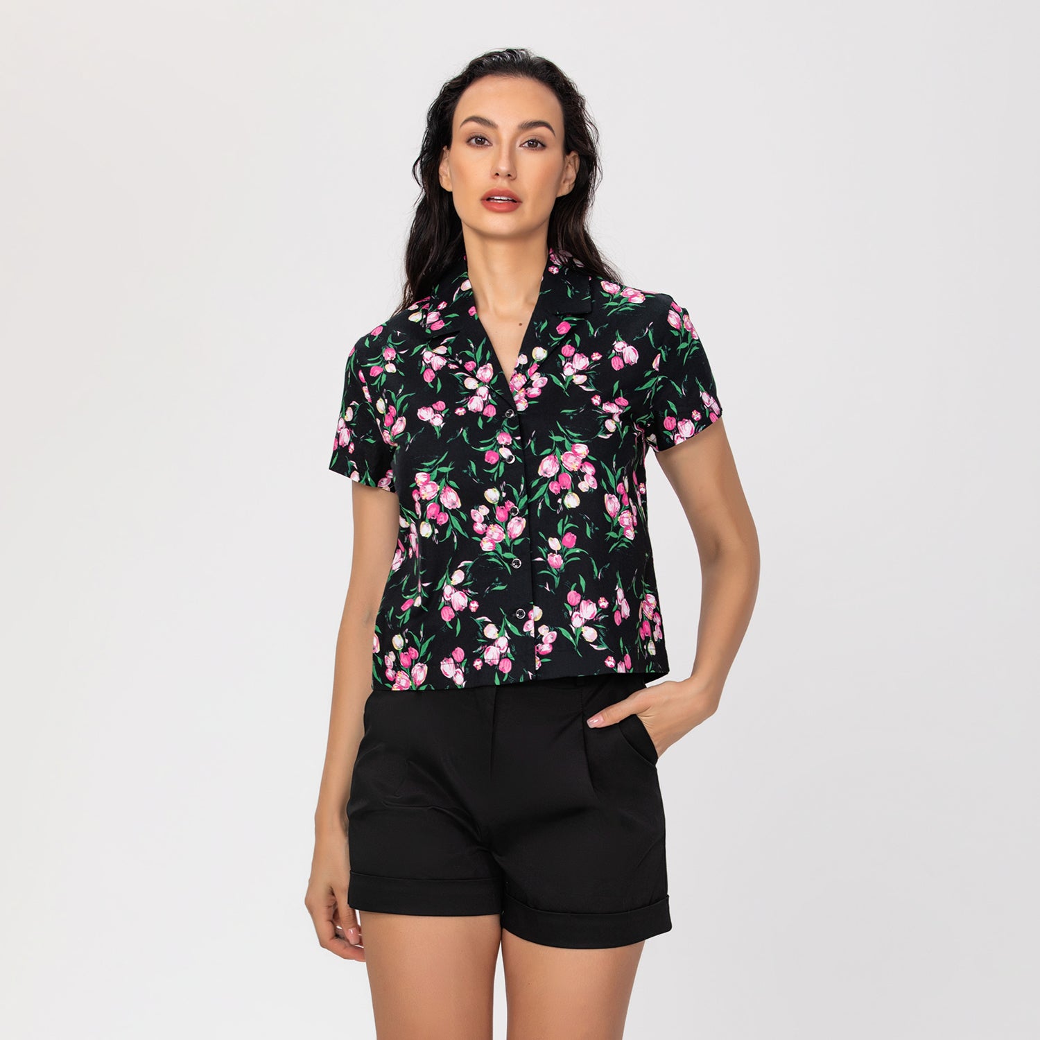Chemise courte à imprimé fleuri