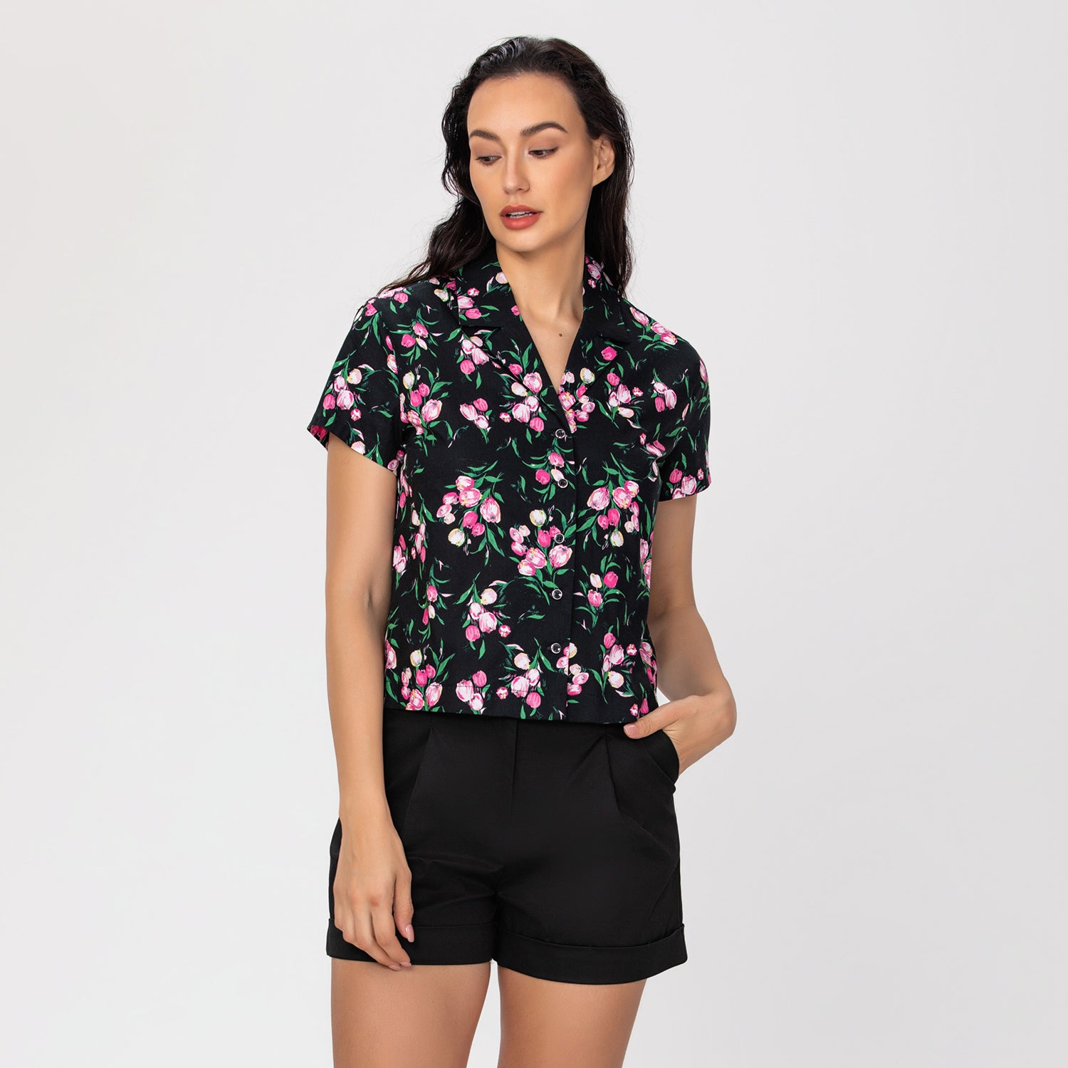 Chemise courte à imprimé fleuri
