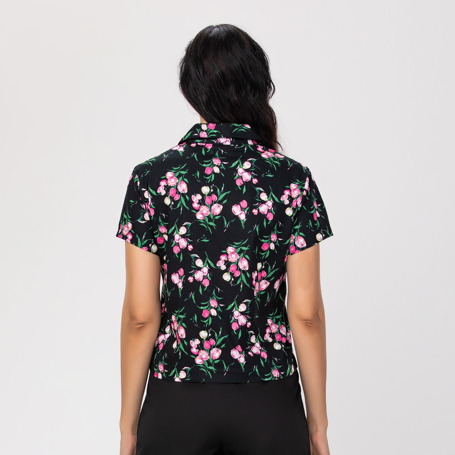 Chemise courte à imprimé fleuri