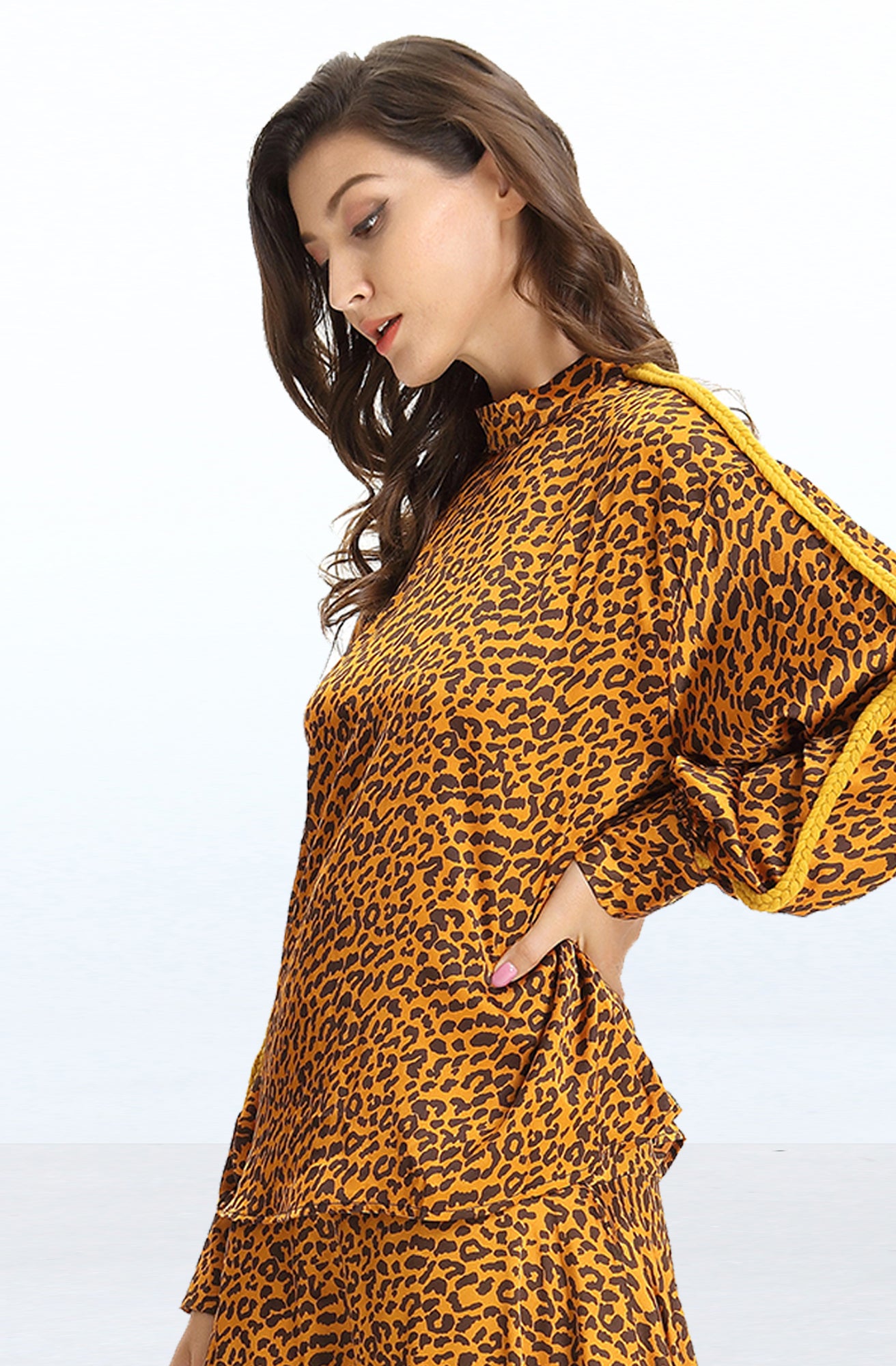 Blouse à imprimé léopard et galons aux manches