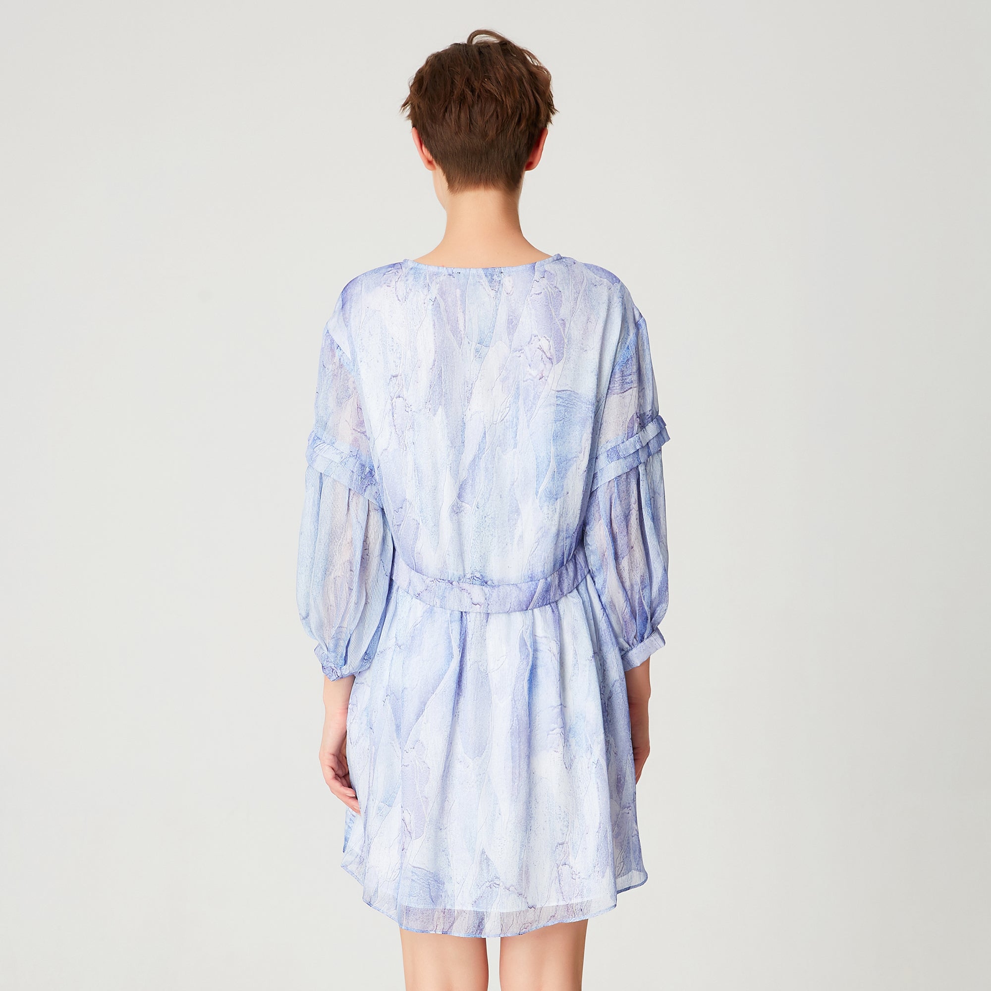 Robe courte mousseline trapèze à imprimé abstrait