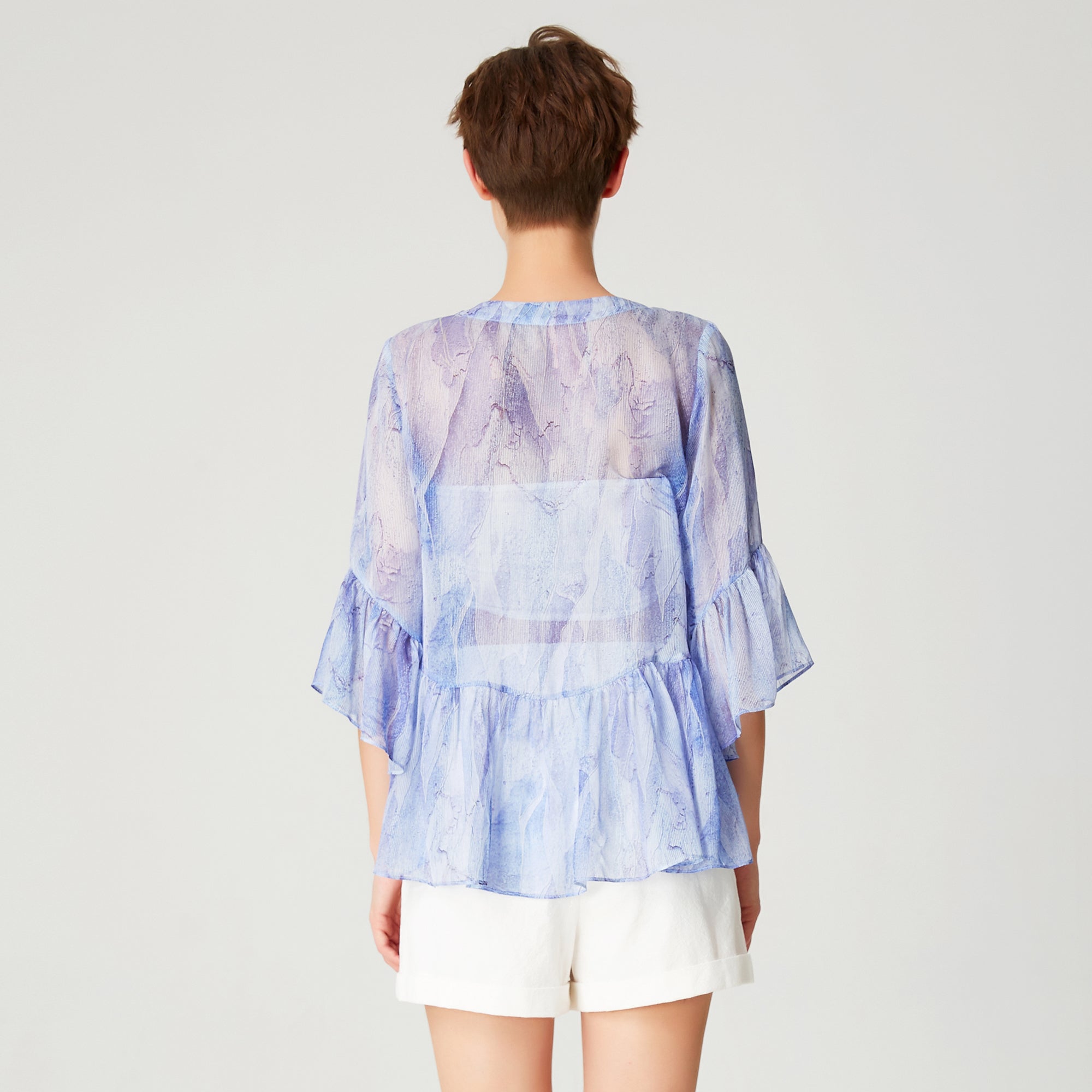 Chemise mousseline à manches-tulipe et imprimé abstrait