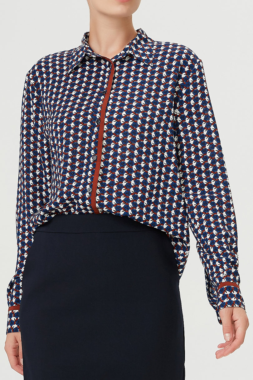 Chemise à biais contrasté et imprimé géométrique rétro