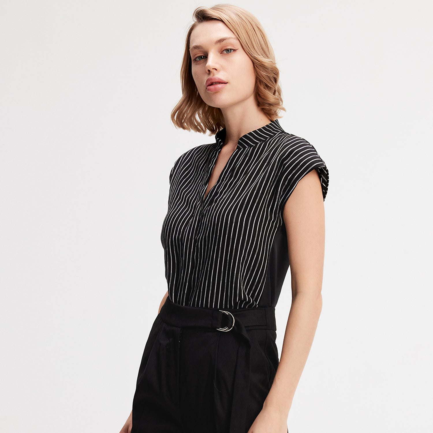 Chemise bi-matière à rayures