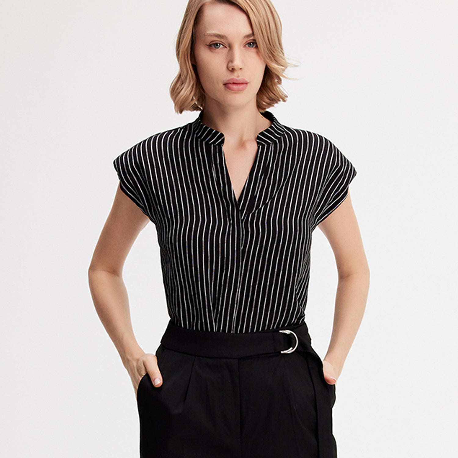 Chemise bi-matière à rayures