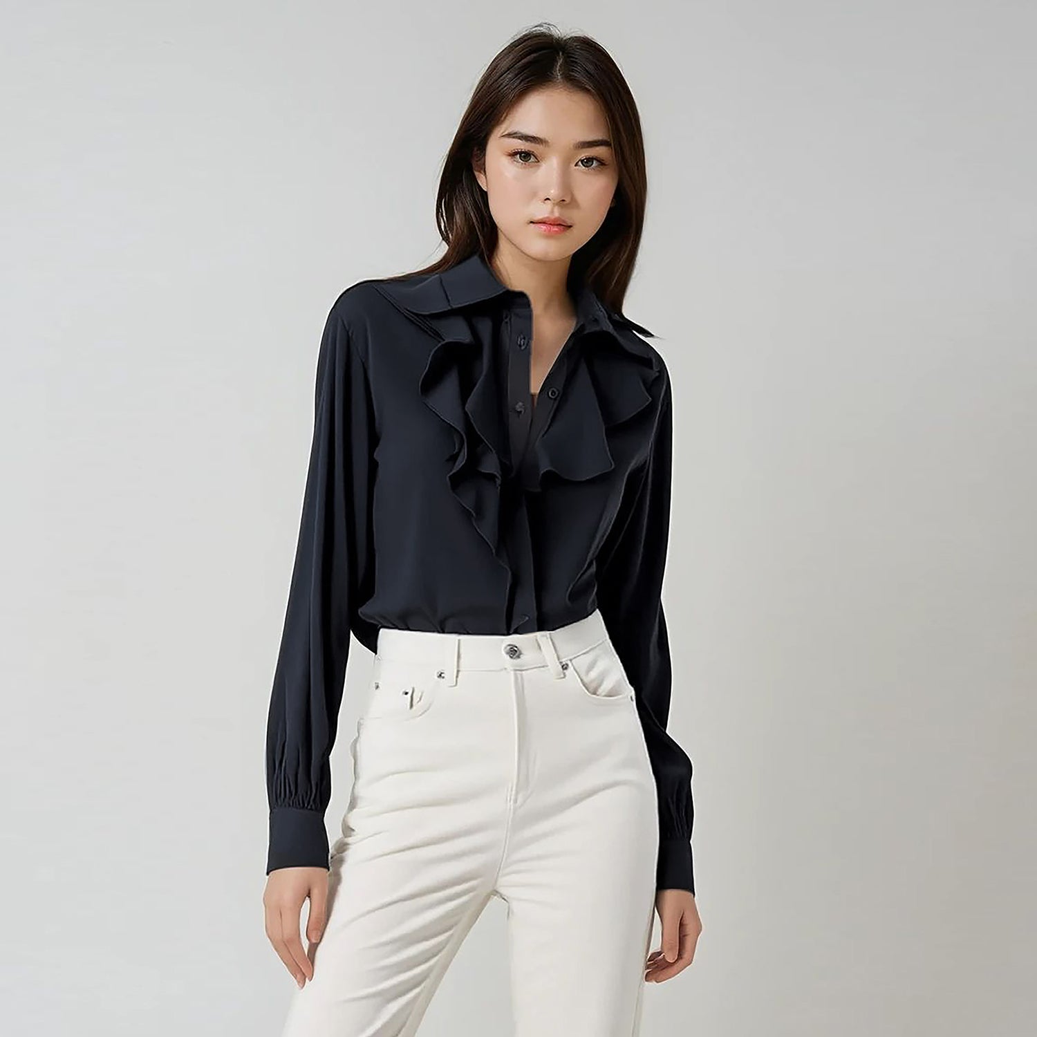 Chemise à col volanté