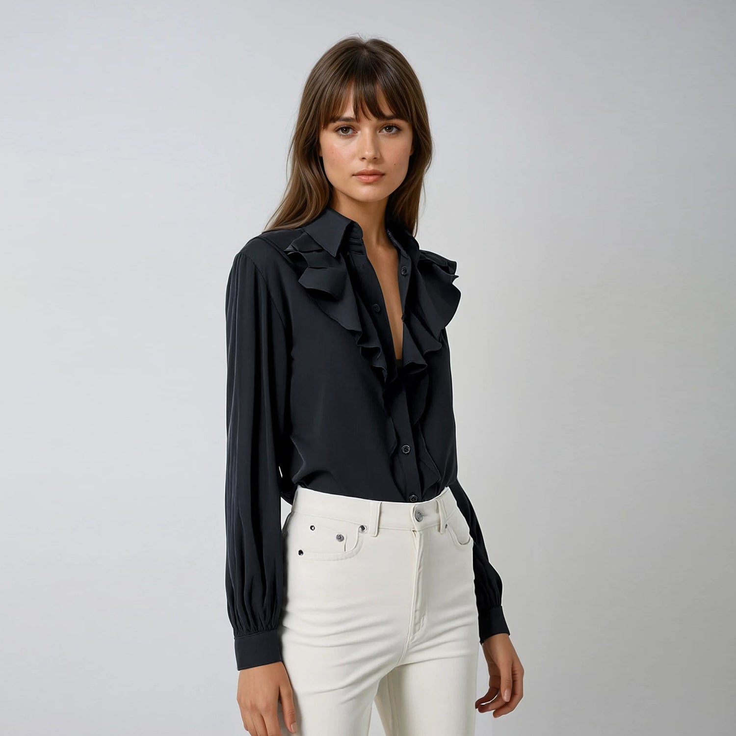 Chemise à col volanté