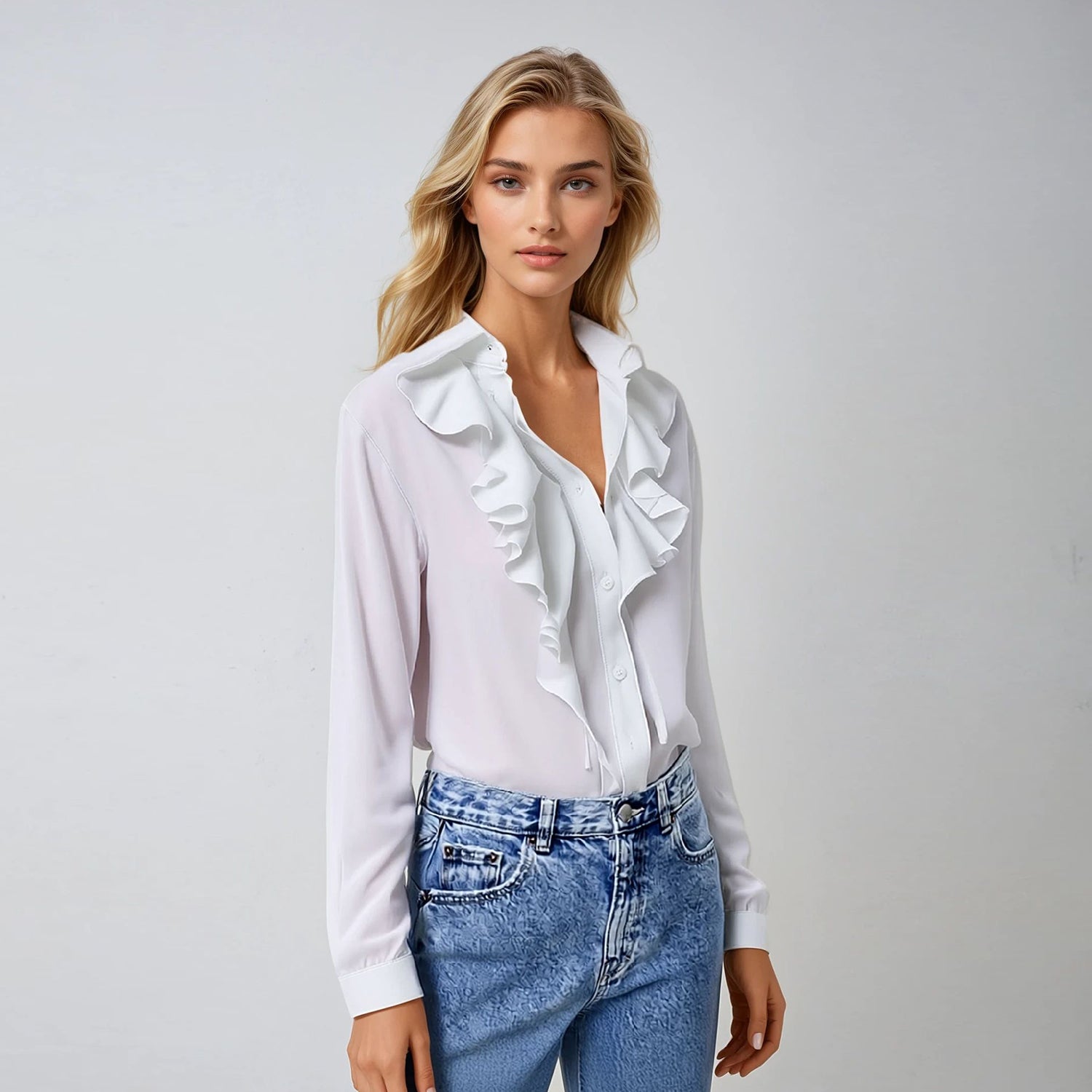 Chemise à col volanté