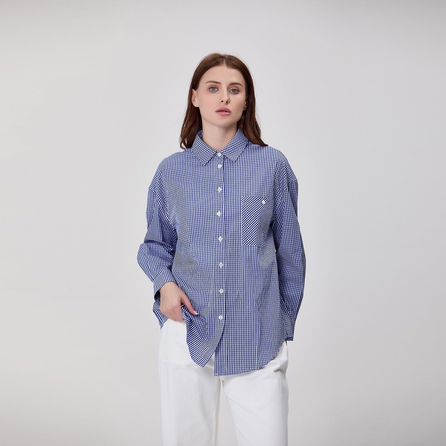 Chemise à rayures en coton avec poche poitrine brodée