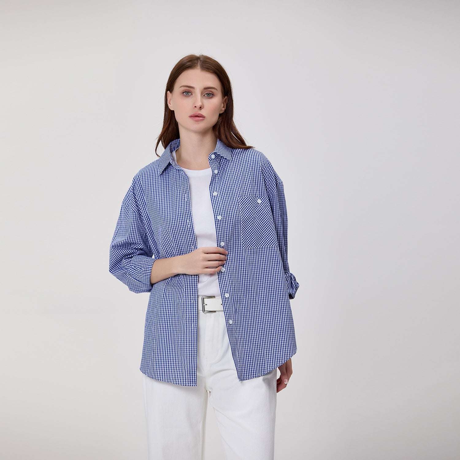 Chemise à rayures en coton avec poche poitrine brodée