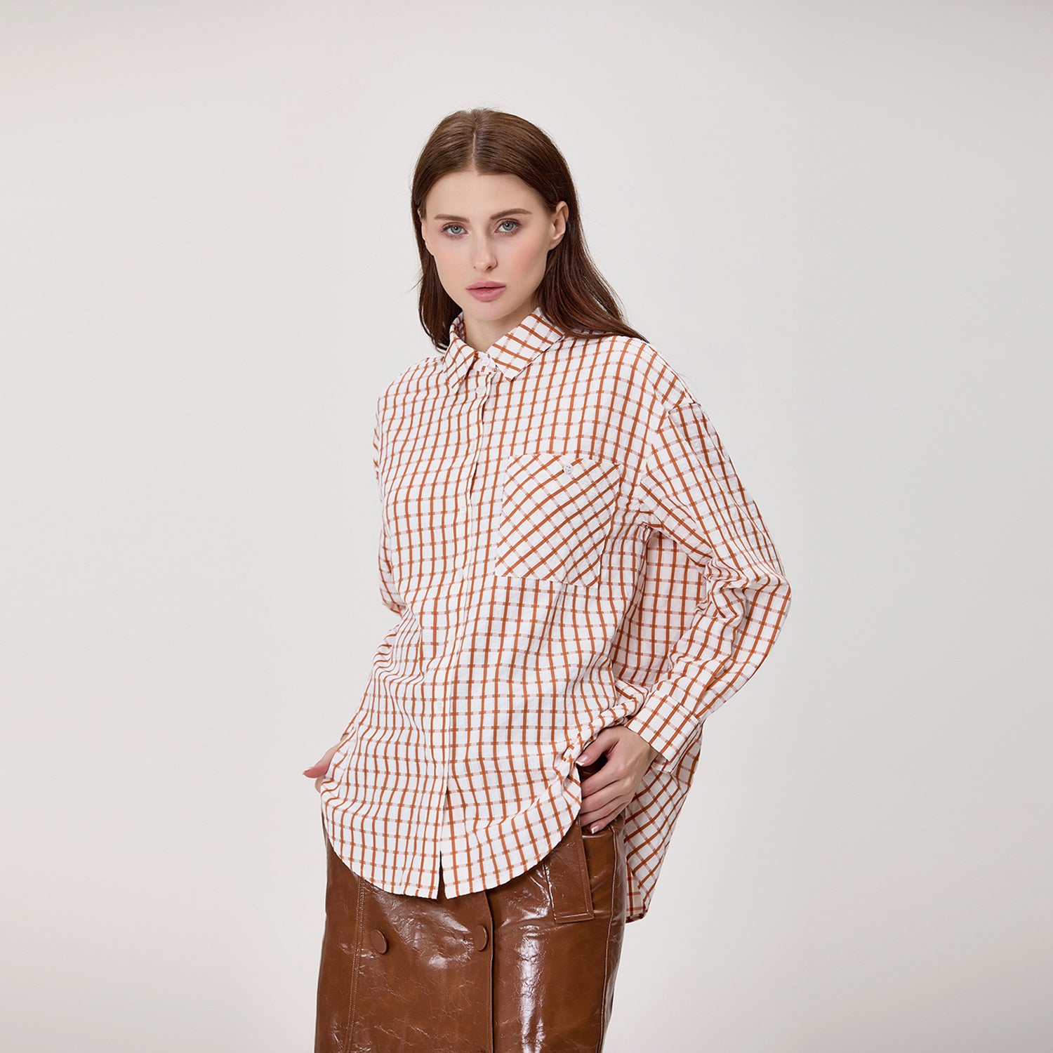 Chemise oversize à carreaux avec poche poitrine