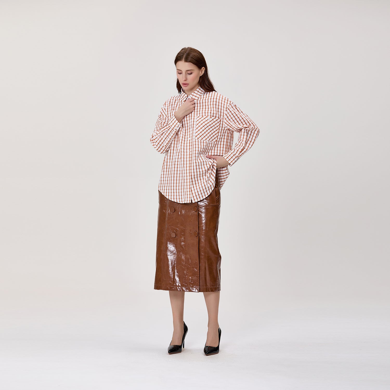 Chemise oversize à carreaux avec poche poitrine