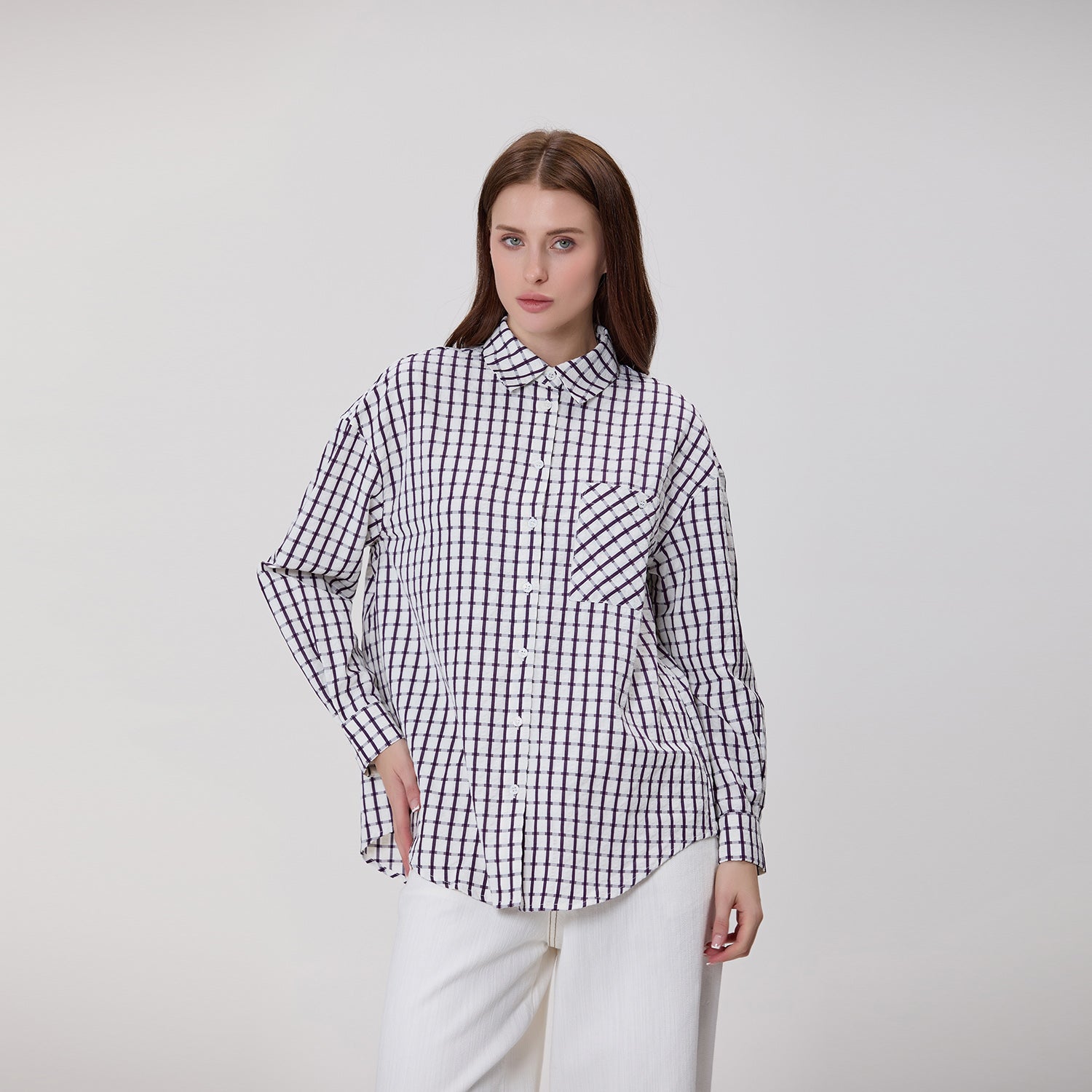 Chemise oversize à carreaux avec poche poitrine