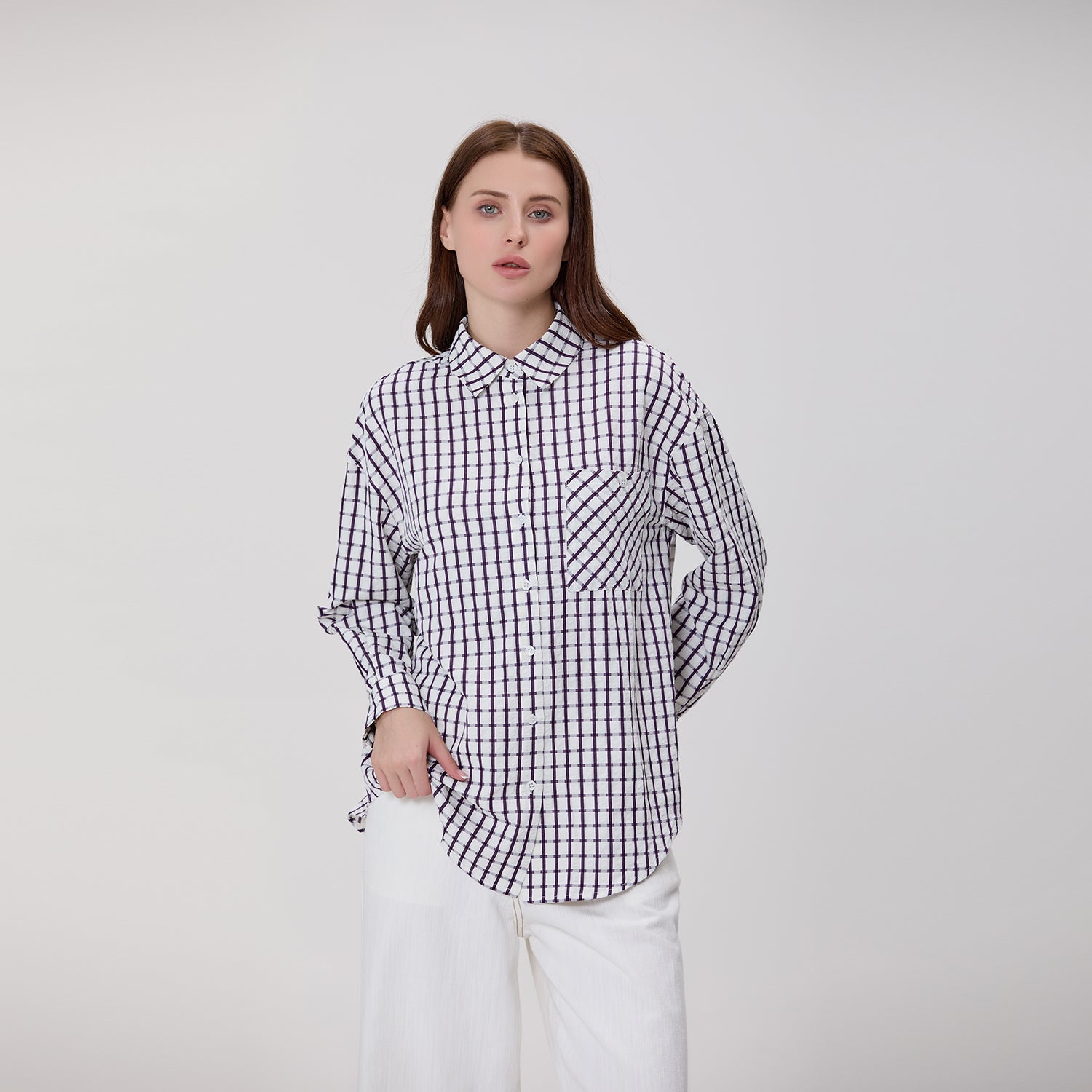 Chemise oversize à carreaux avec poche poitrine