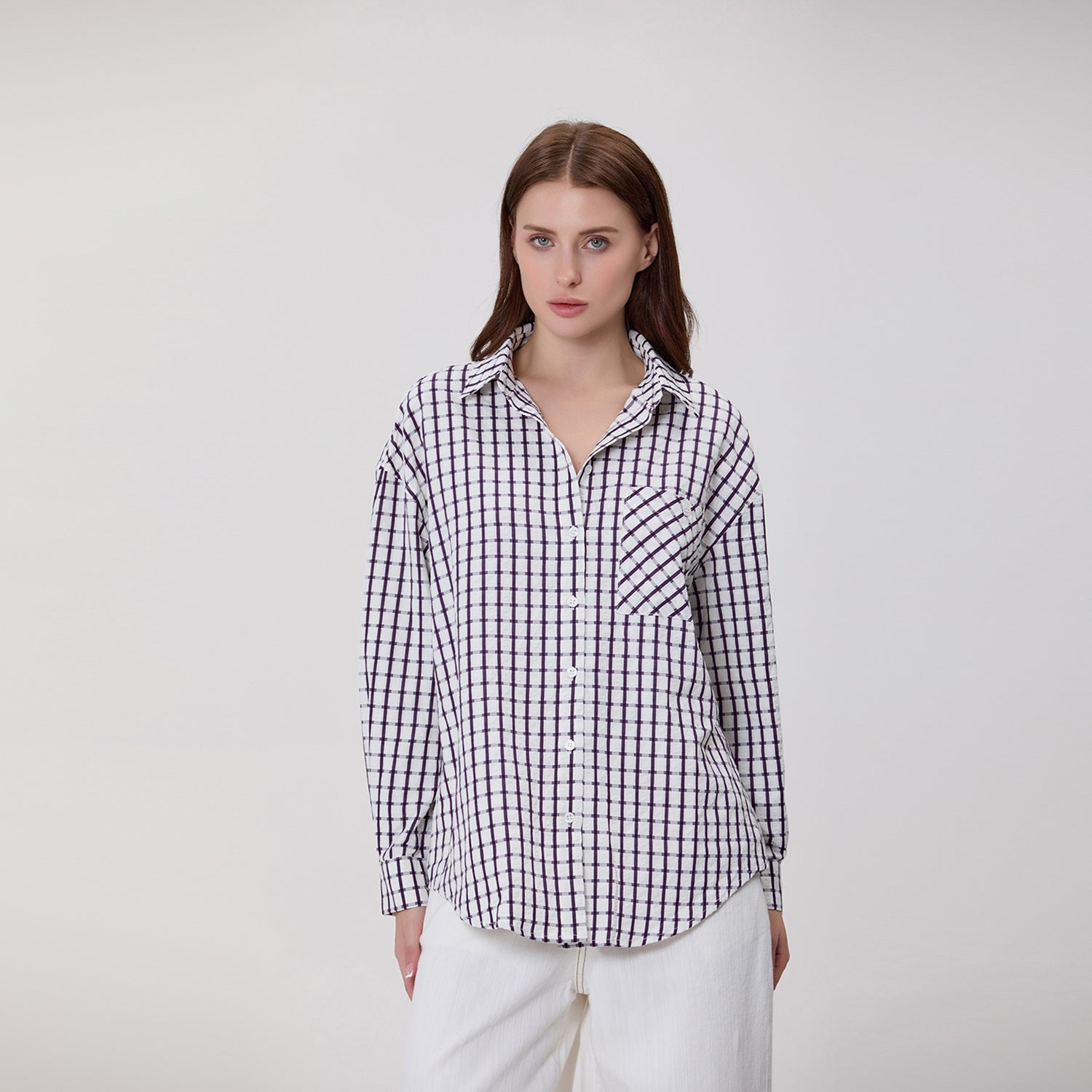 Chemise oversize à carreaux avec poche poitrine