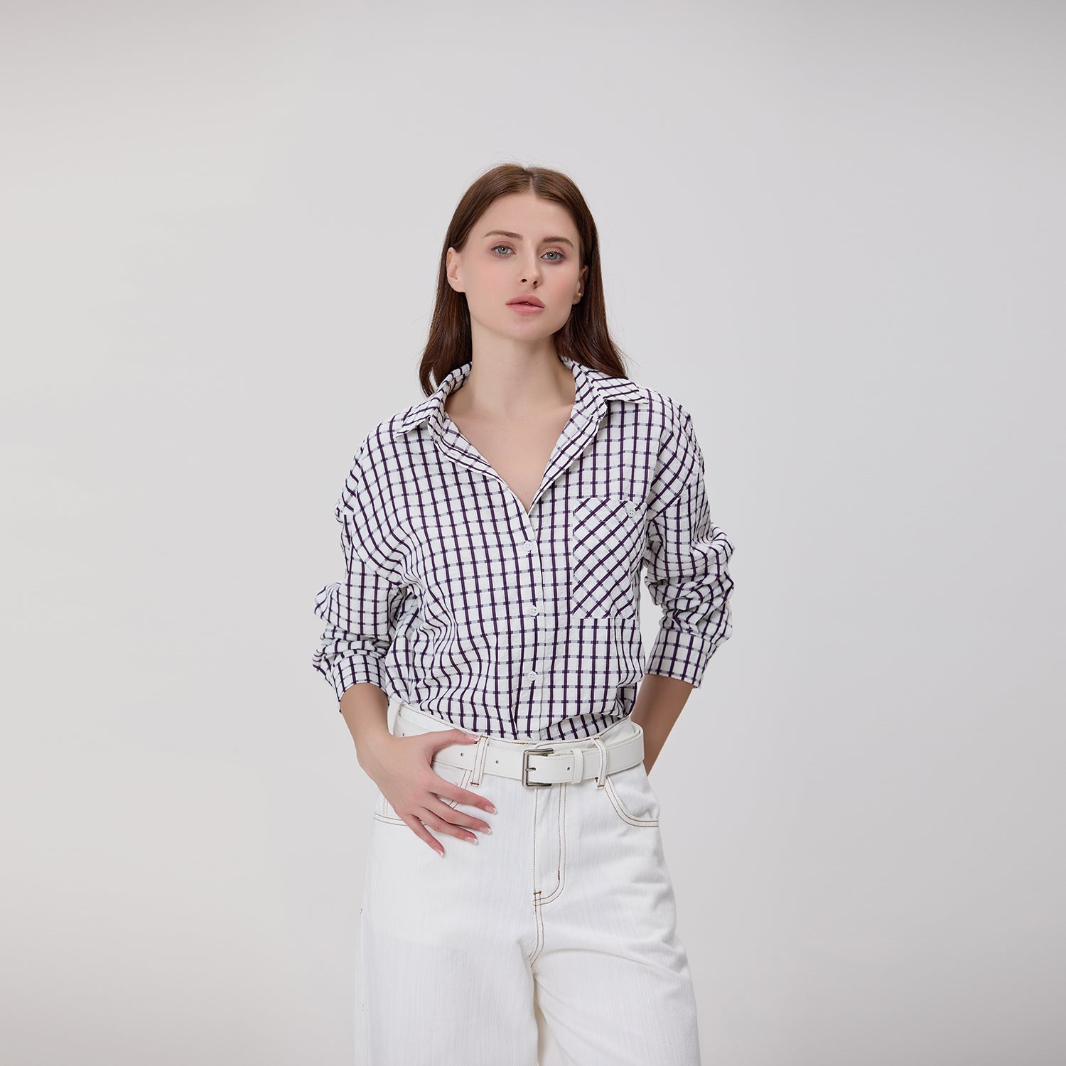 Chemise oversize à carreaux avec poche poitrine