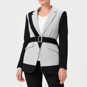 Blazer bicolore gris et noir ceinturé à coupe structurée