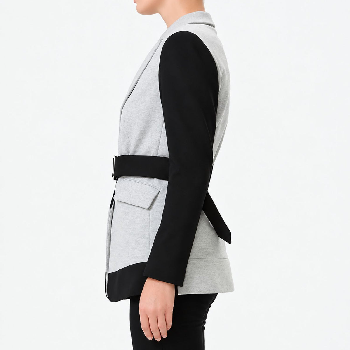 Blazer bicolore gris et noir ceinturé à coupe structurée