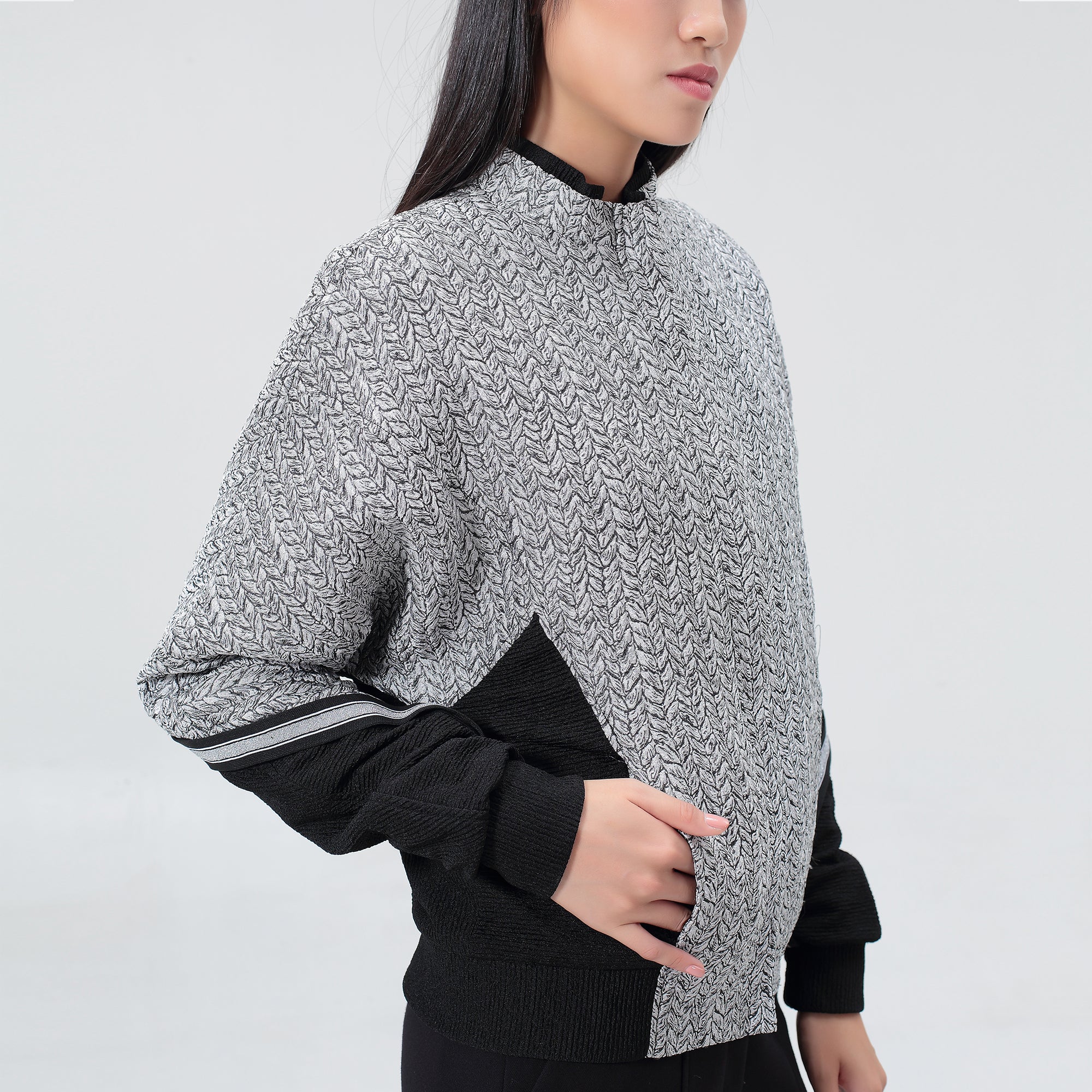 Blouson jacquard bi-matière