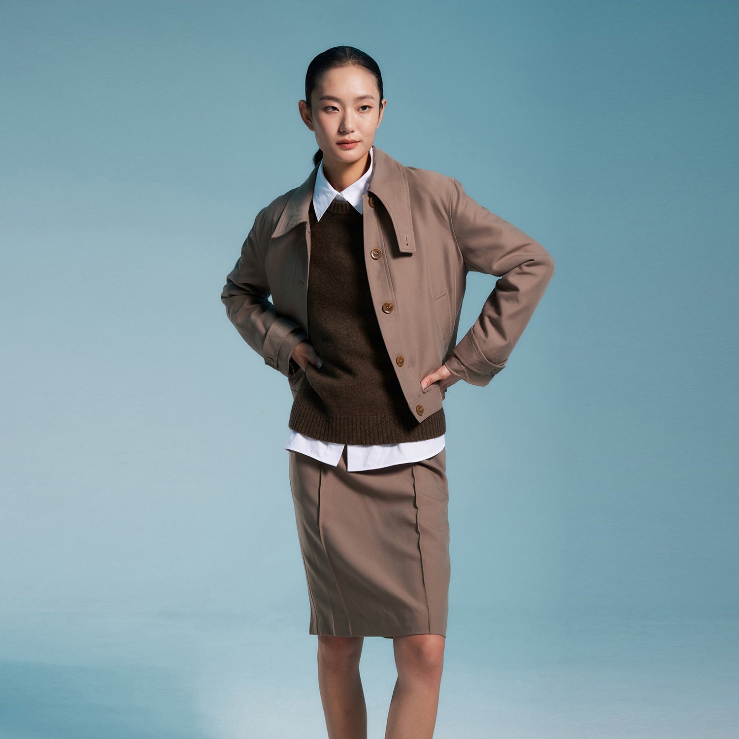 Blouson court à col boutonné