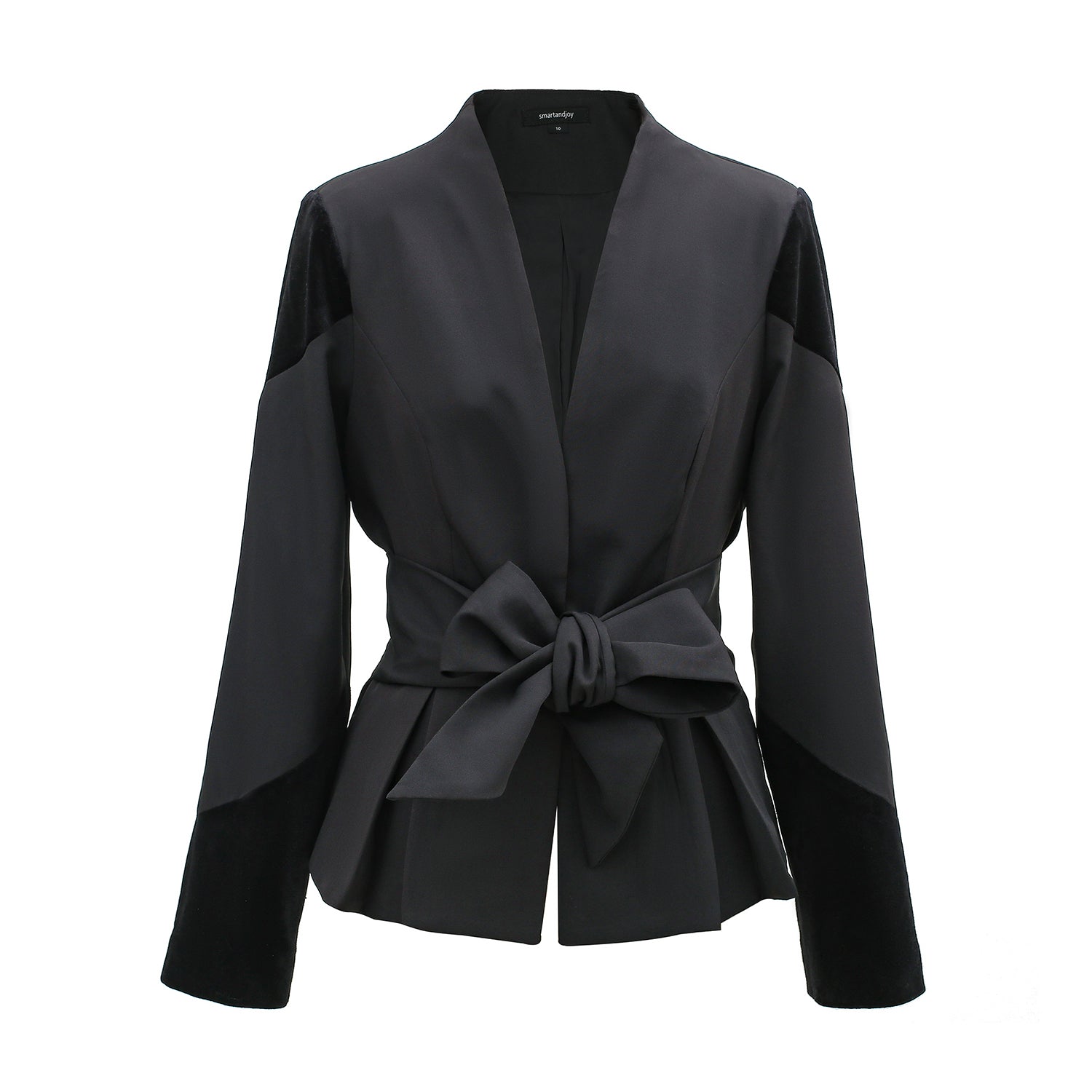 Blazer bi-matières et ceinture nouée