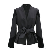 Blazer bi-matières et ceinture nouée