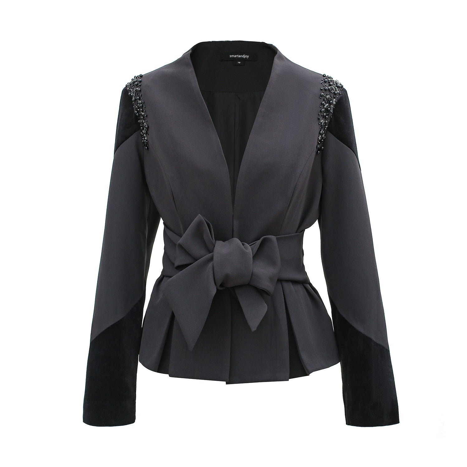 Blazer bi-matières et ceinture nouée