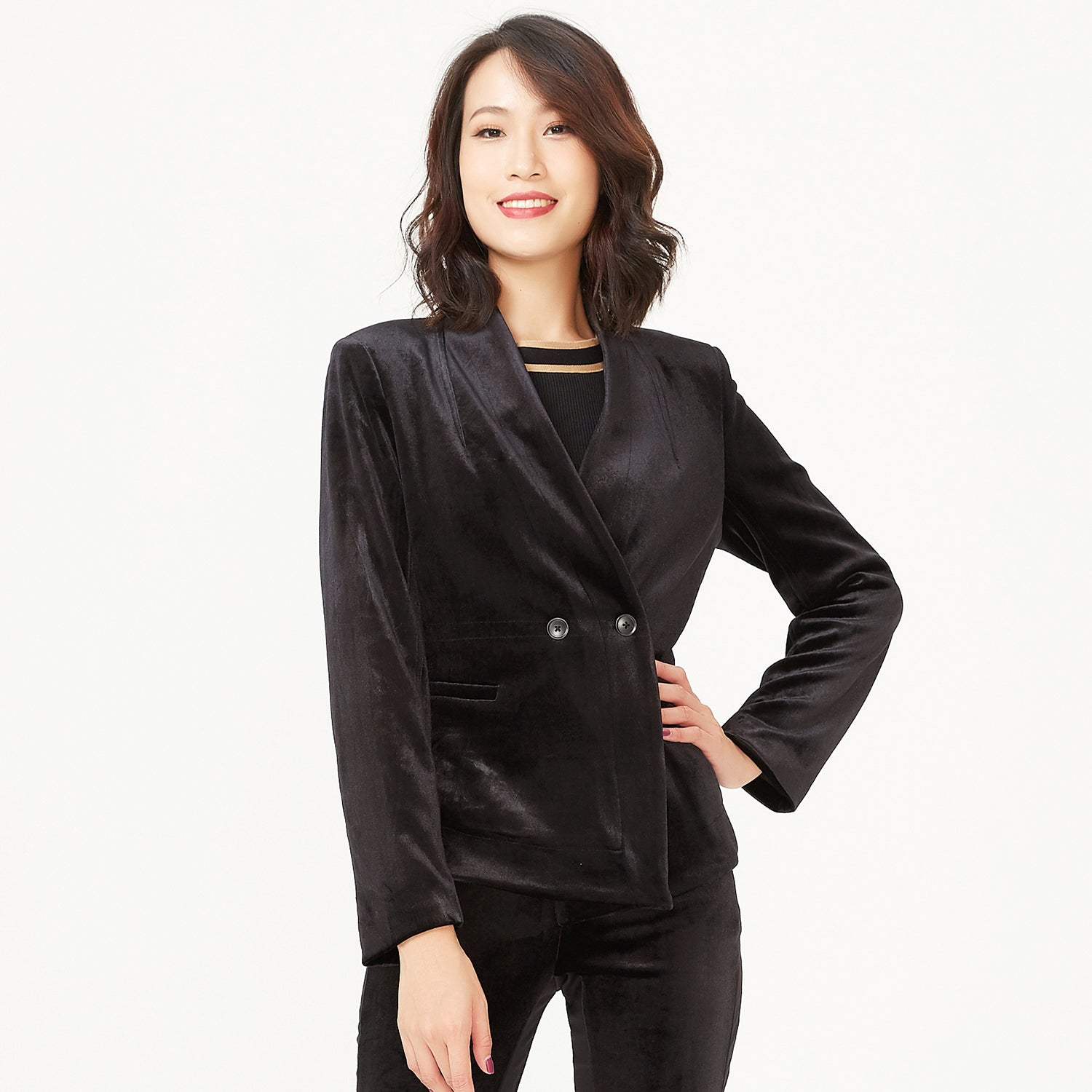 Veste en velours à encolure plate