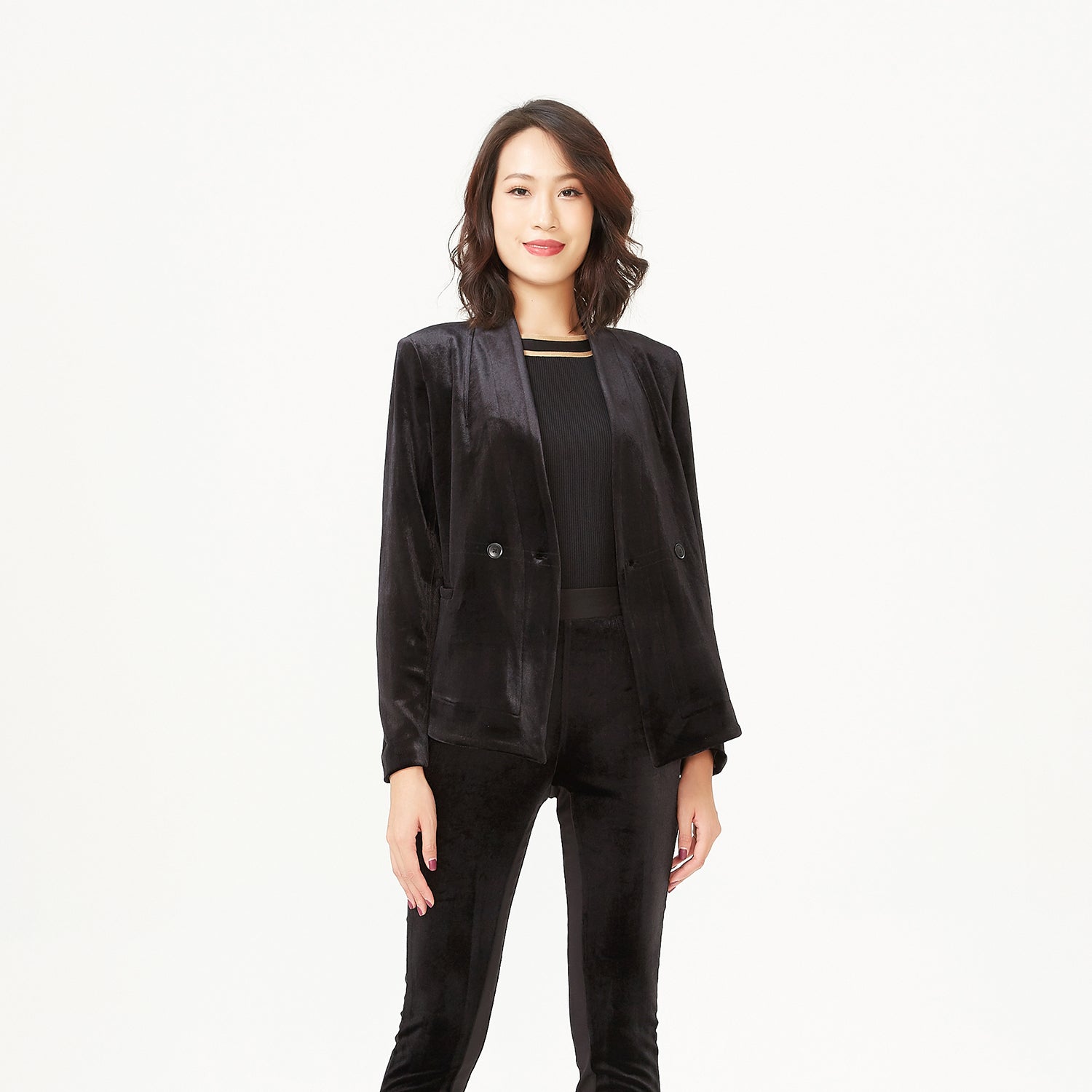 Veste en velours à encolure plate