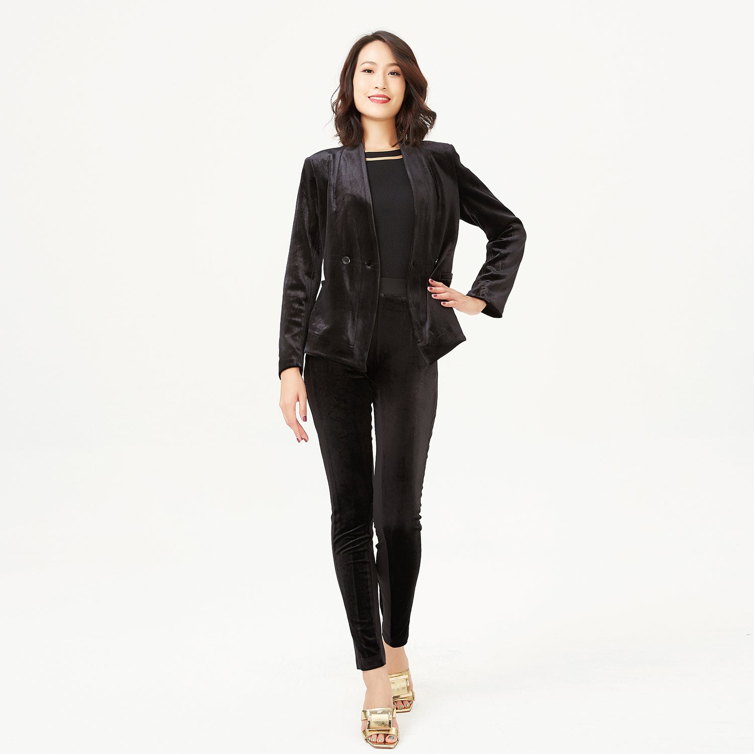 Veste en velours à encolure plate