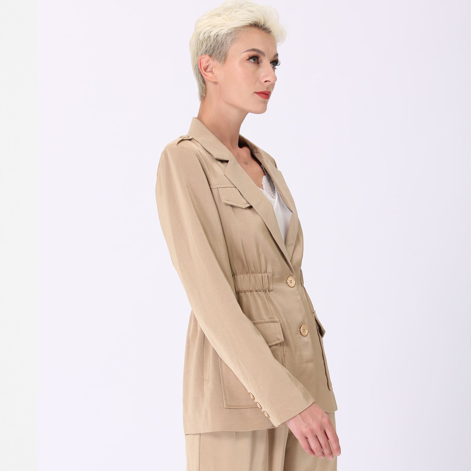 Blazer saharienne taille froncée